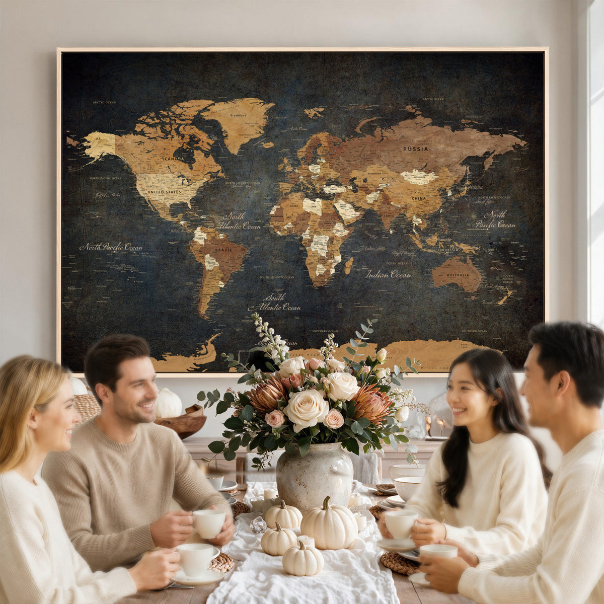 40660012D-MGV-CV-36X24 - Custom Push Pin World Map Wall Art Canvas Print – Personalized Travel Tracker with Pins Framed Large for Home and Office Decor