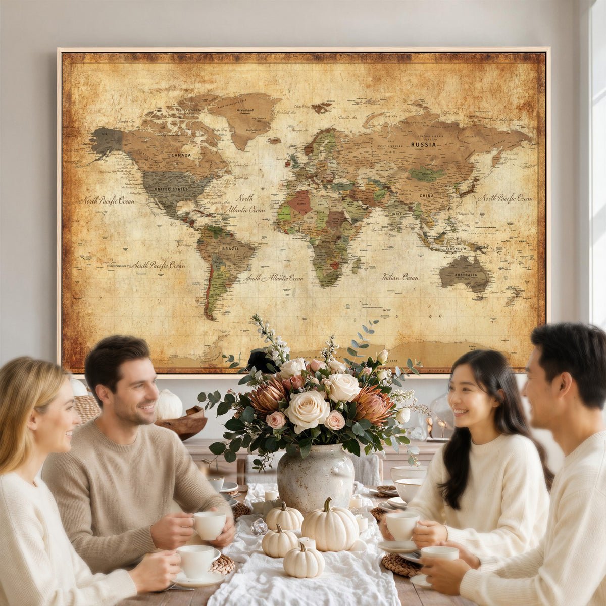 26621467D-MGV-CV-36X24 - Custom Push Pin World Map Wall Art Canvas Print – Personalized Travel Tracker with Pins Framed Large for Home and Office Decor