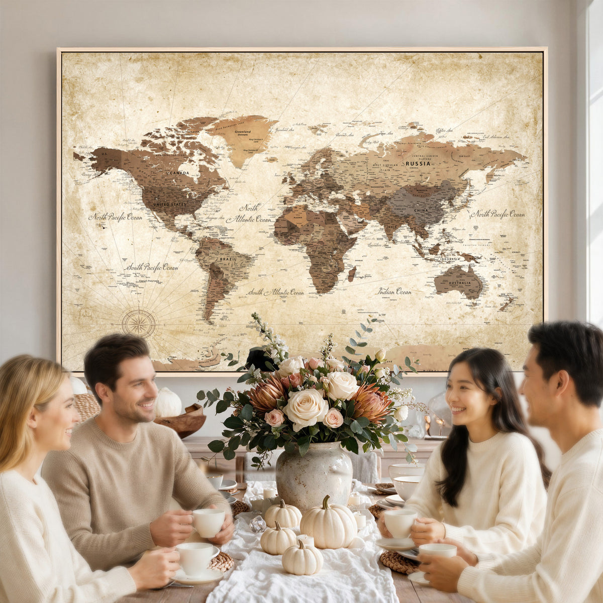 69154703D-MGV-CV-36X24 - Custom Push Pin World Map Wall Art Canvas Print – Personalized Travel Tracker with Pins Framed Large for Home and Office Decor