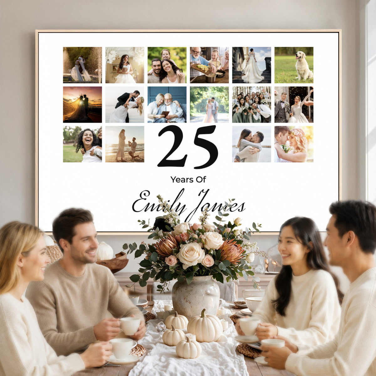 CSTM914ANID-MGV-CV-36X24 - Photo Grid with Number Canvas Print – Personalized Birthday or Anniversary Photo Collage