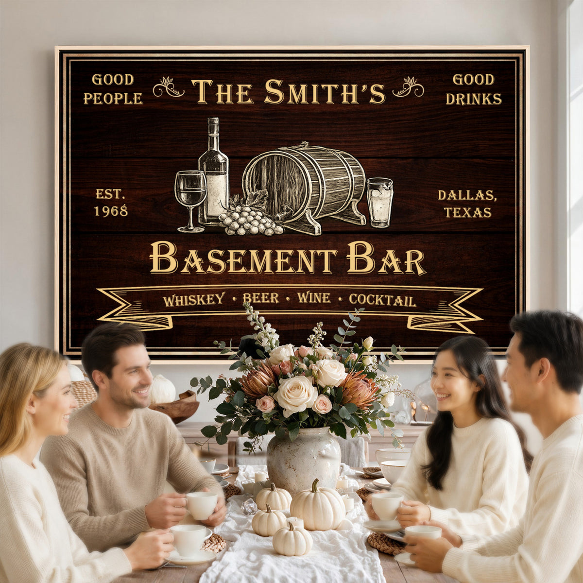 Custom Basement Bar Sign Canvas, Personalized Family Home Bar Wall Art