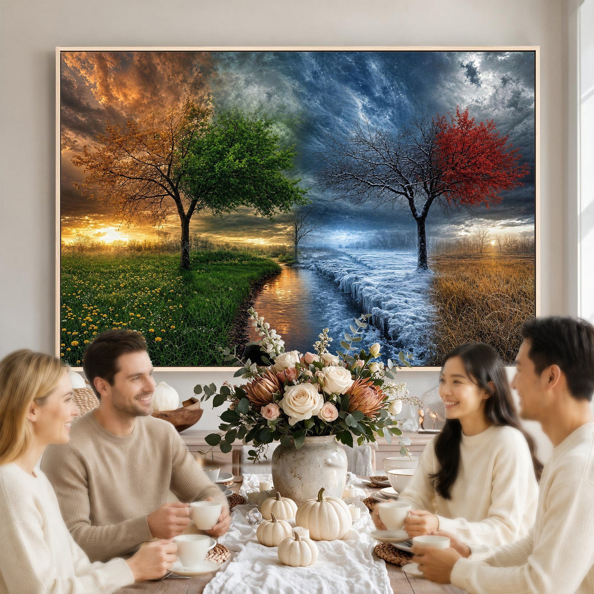 61895574-MGV-CV-24X16 - Four Seasons Tree Canvas Wall Art, Nature Landscape Canvas Print for Living Room