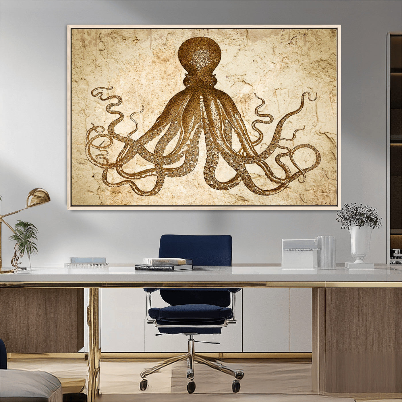 MGV-FC-36X24 - Sepia Octopus Wall Art Abstract Animal Canvas Print