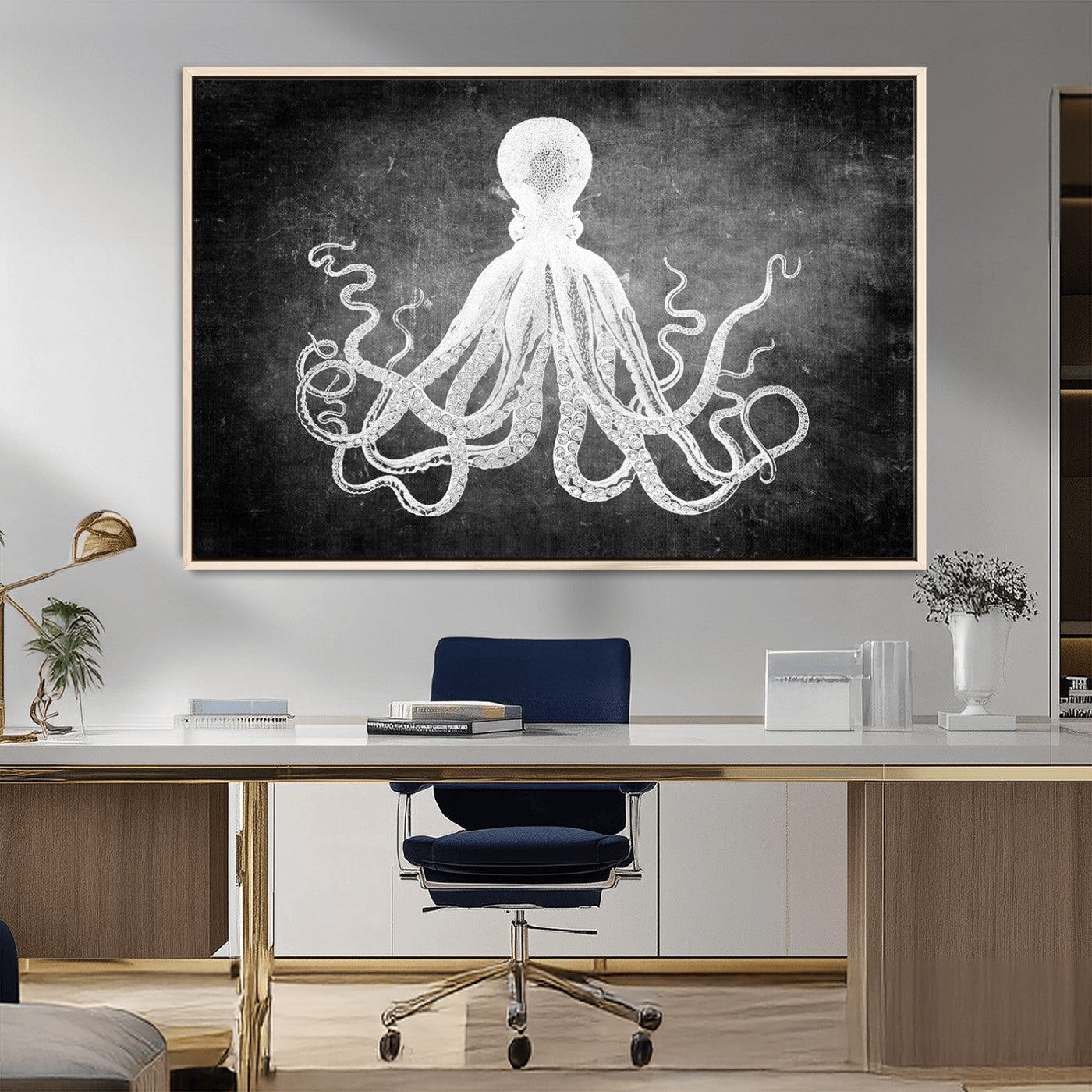 MGV-FC-36X24 - Black White Octopus Wall Art Canvas Print