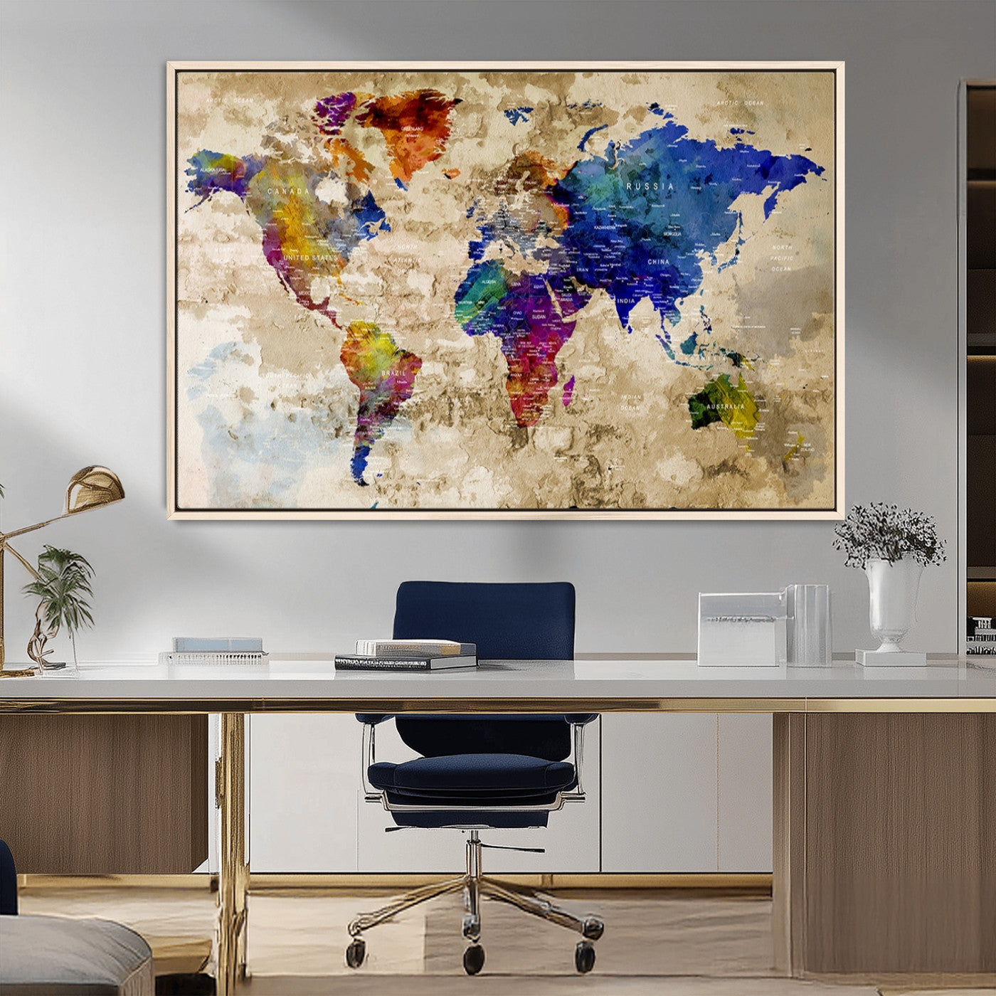 MGV-FC-36X24 - World Map Wall Art Canvas Print for Home and Office Decor
