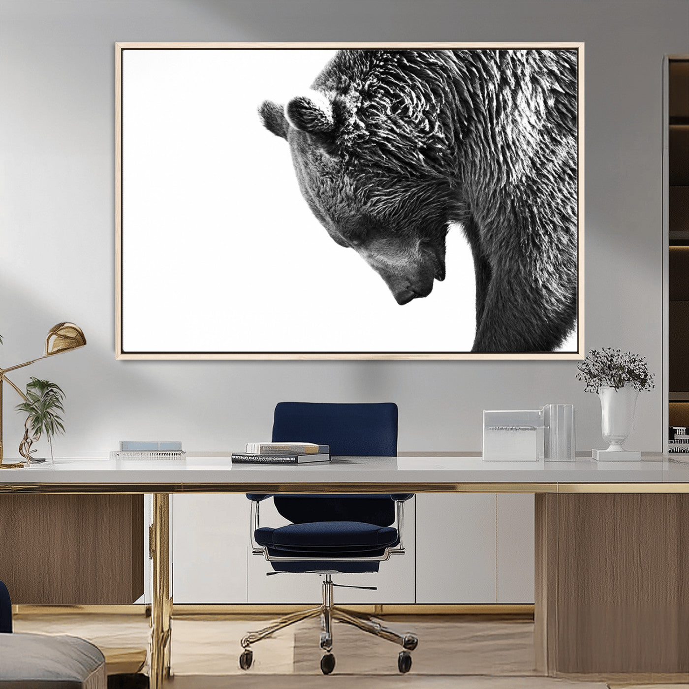MGV-FC-36X24 - Black and White Grizzly 399 Bear Canvas Print Wall Art | Large Wildlife Canvas Print for Living