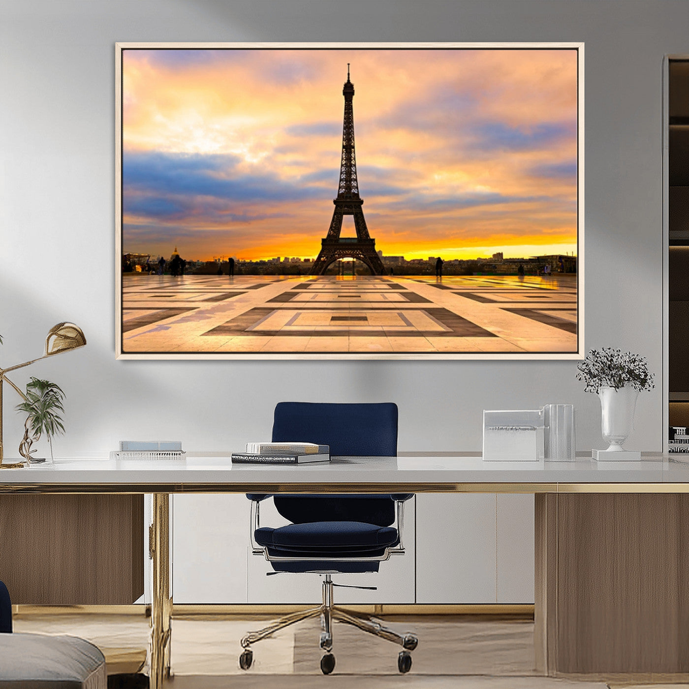 MGV-FC-36X24 - Paris Eiffel Tower Sunset Canvas Wall Art Print - Iconic Landmark Decor with Vibrant Colors