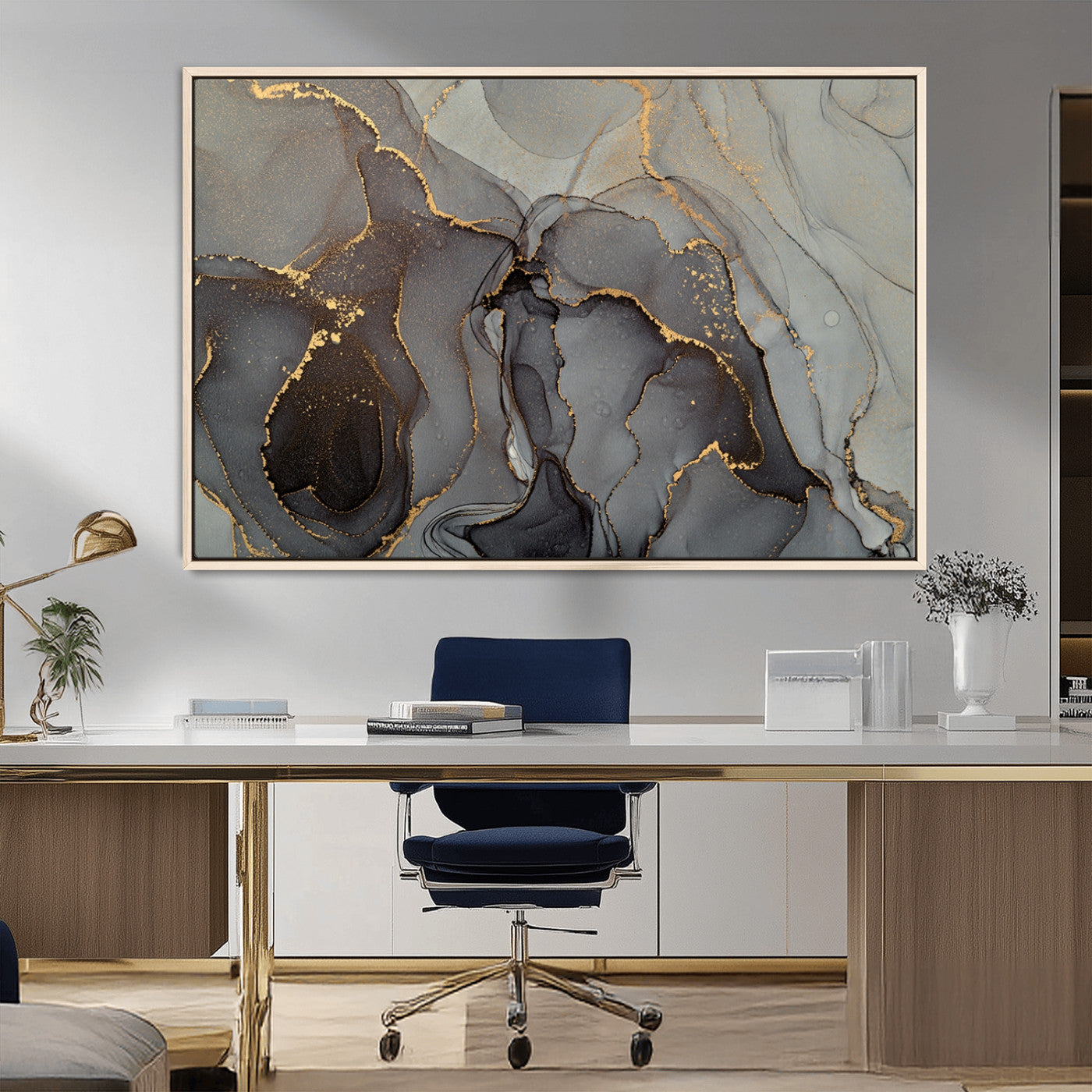 MGV-FC-36X24 - Gray Marble Fluid Effect Wall Art Abstract Canvas Wall Art Print
