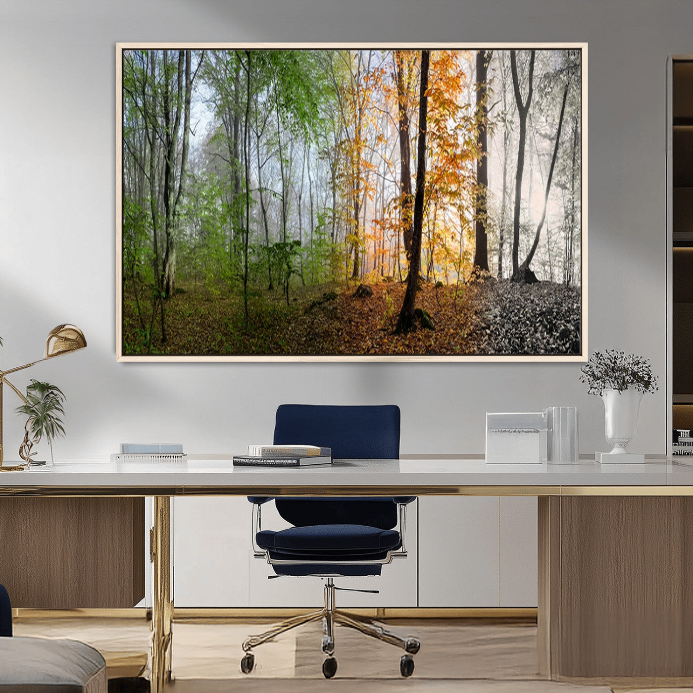 MGV-FC-36X24 - Four Seasons Wall Art Forest Canvas Print – Triptych Seasonal Nature Print – Landscape Decor for