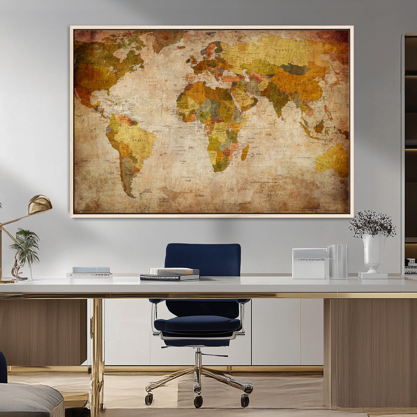 MGV-FC-36X24 - Push Pin World Map Canvas Print – Framed Wall Art for Couples to Track Their Travels – Anniversary