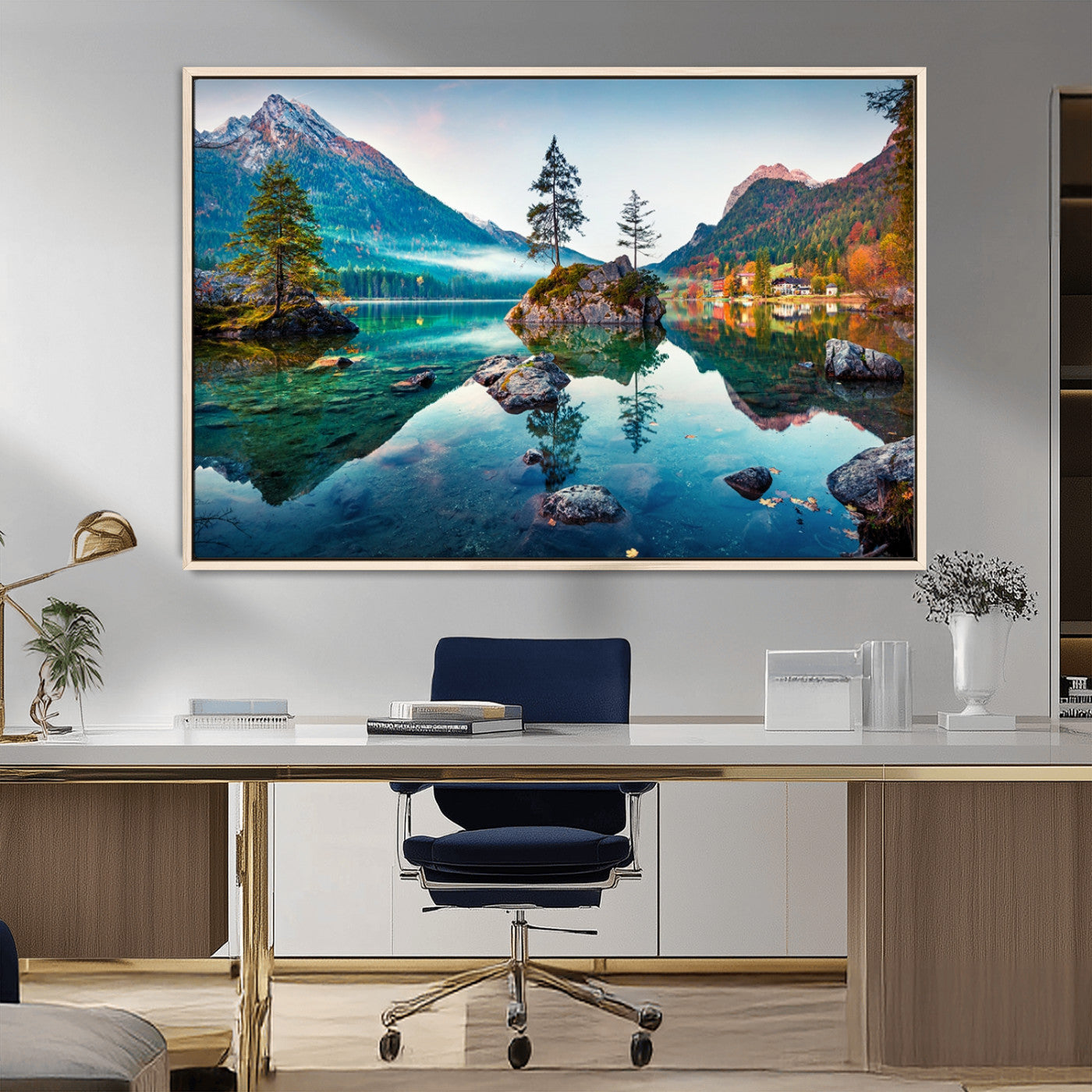 55009-MGV-FC-36X24_Natural-Crystal Clear Lake Wall Art | Mountains Wall Art Canvas | 3 Panel Large Landscape Print for Dining