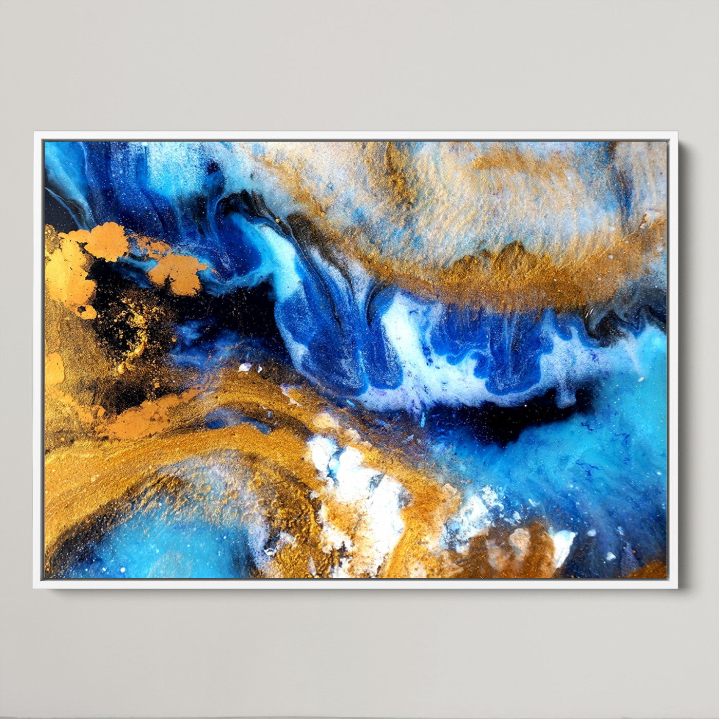 42100-MGV-CV-36X24-Blue Orange Marble Fluid Effect Canvas Wall Art Print