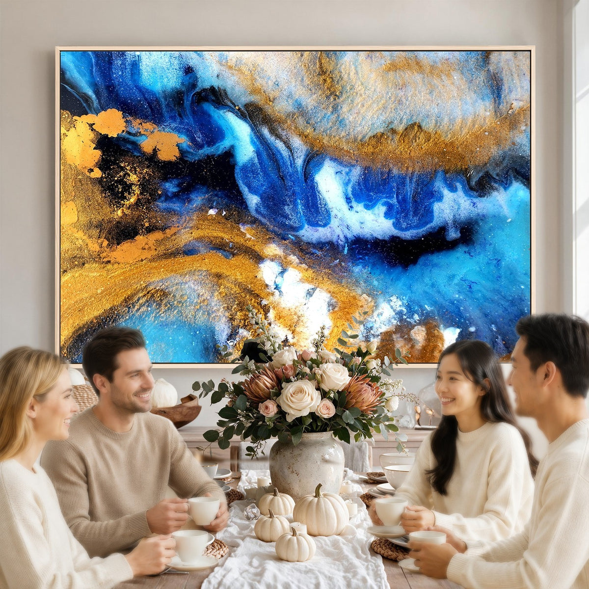 42100-_Poster-30x20 - Large Abstract Wall Art Print | Gold and Blue Abstract Canvas Wall Art
