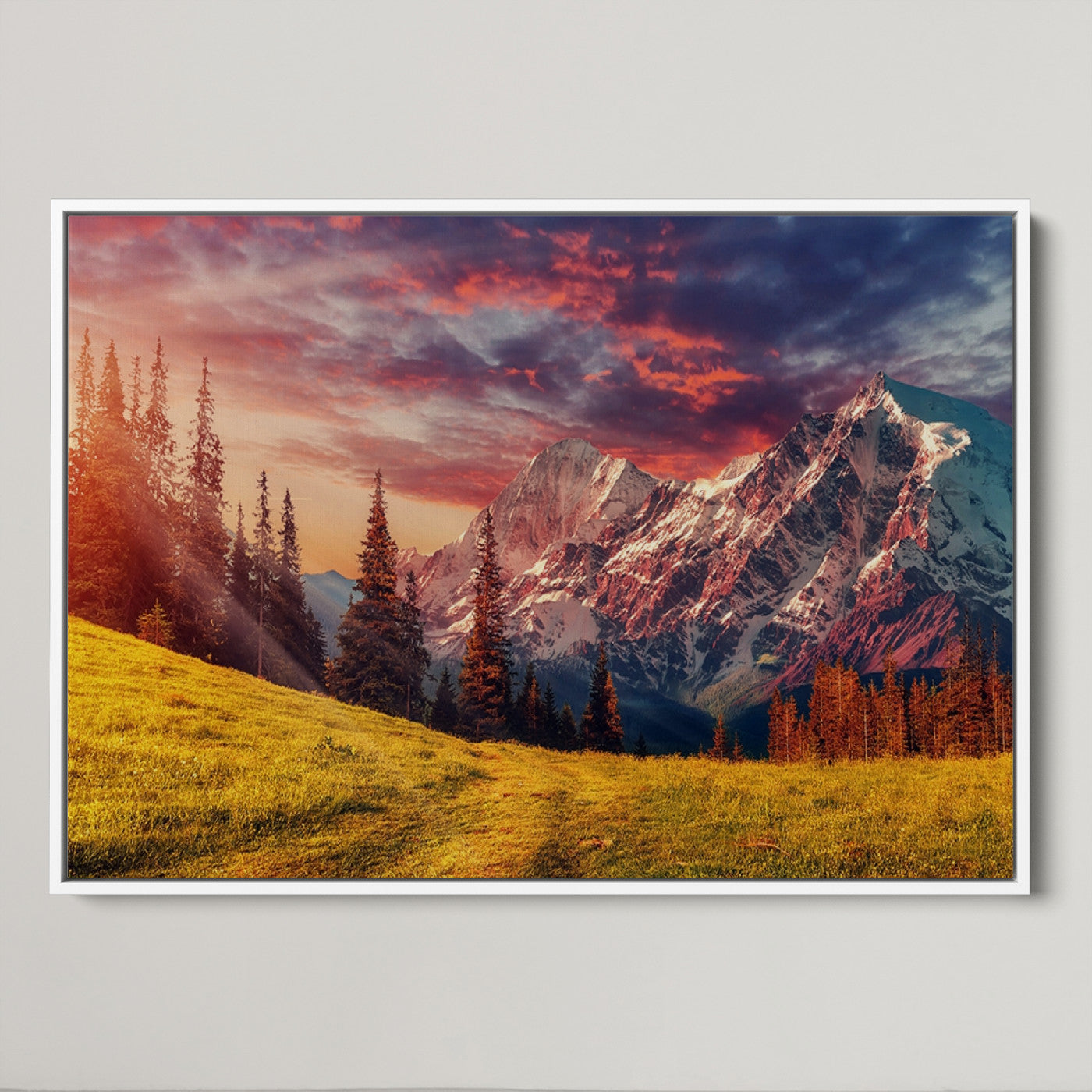 48448-MGV-CV-36X24-Mountain and Daylight Red Sunset Wall Art Canvas Print