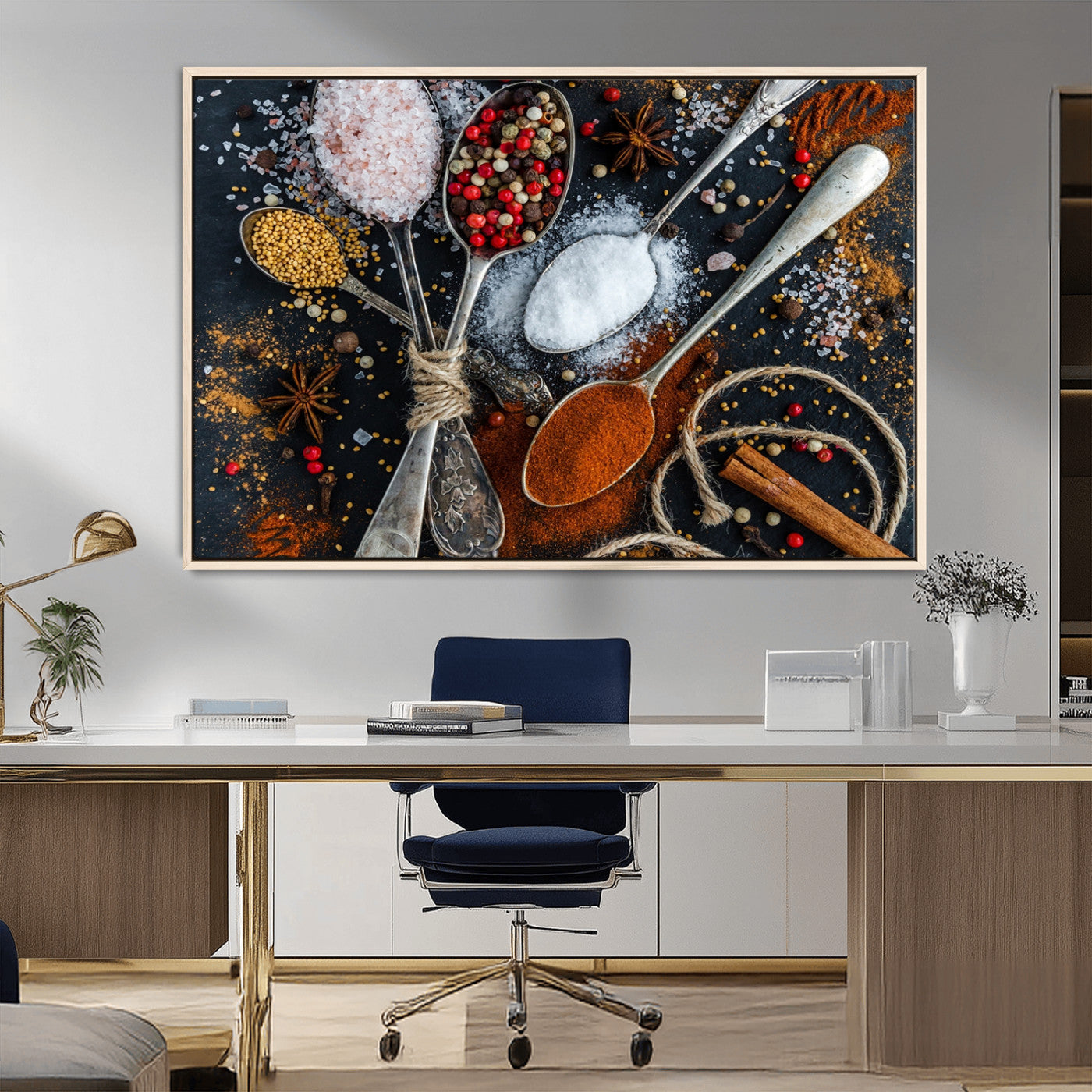 MGV-FC-36X24 - Spices and Seasonings Canvas Wall Art – Colorful Triptych Kitchen Decor – Culinary Art for Dining
