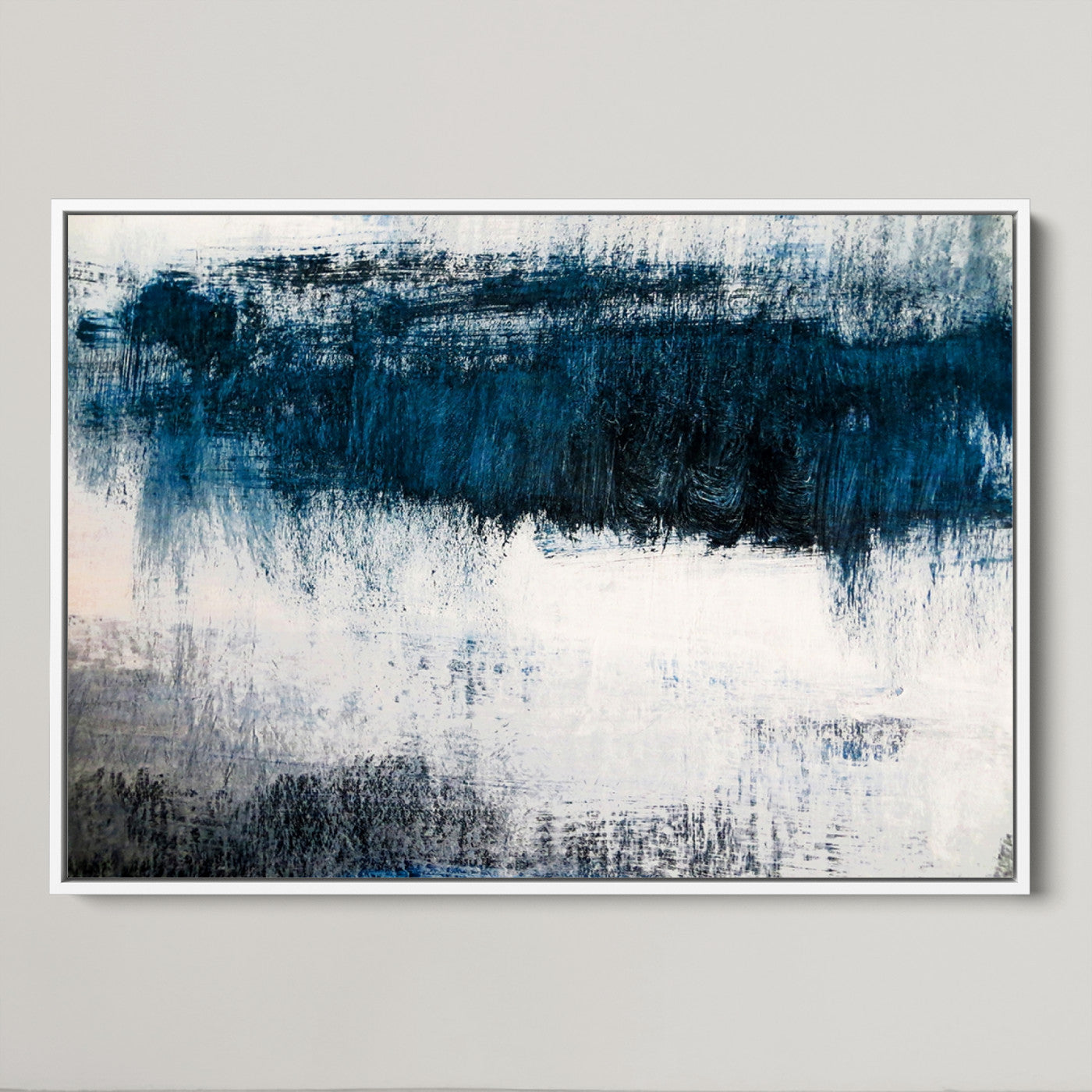 38954-MGV-FC-36X24_White-Abstract Blue and White Canvas Art | Large Wall Art for Modern Living Room Decor | Minimalist Brushstroke Painting on Canvas