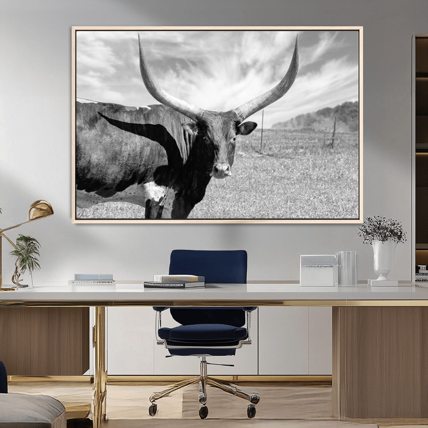MGV-FC-36X24 - Cattle Wall Art Longhorn Cow Canvas Print