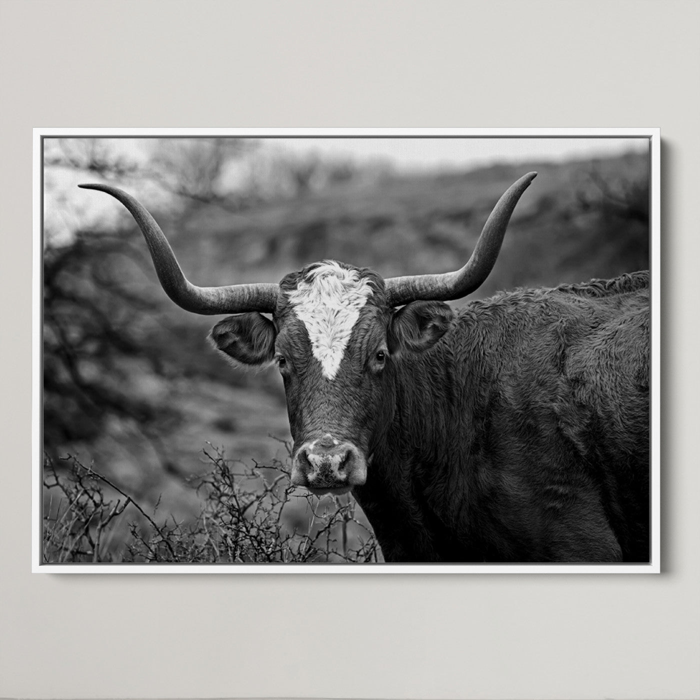 76200-MGV-CV-36X24-Western Home Wall Art Canvas Print, Framed Texas Longhorn Art Picture Print, Rustic Cow Perfect Rustic Farmhouse Decor Artwork
