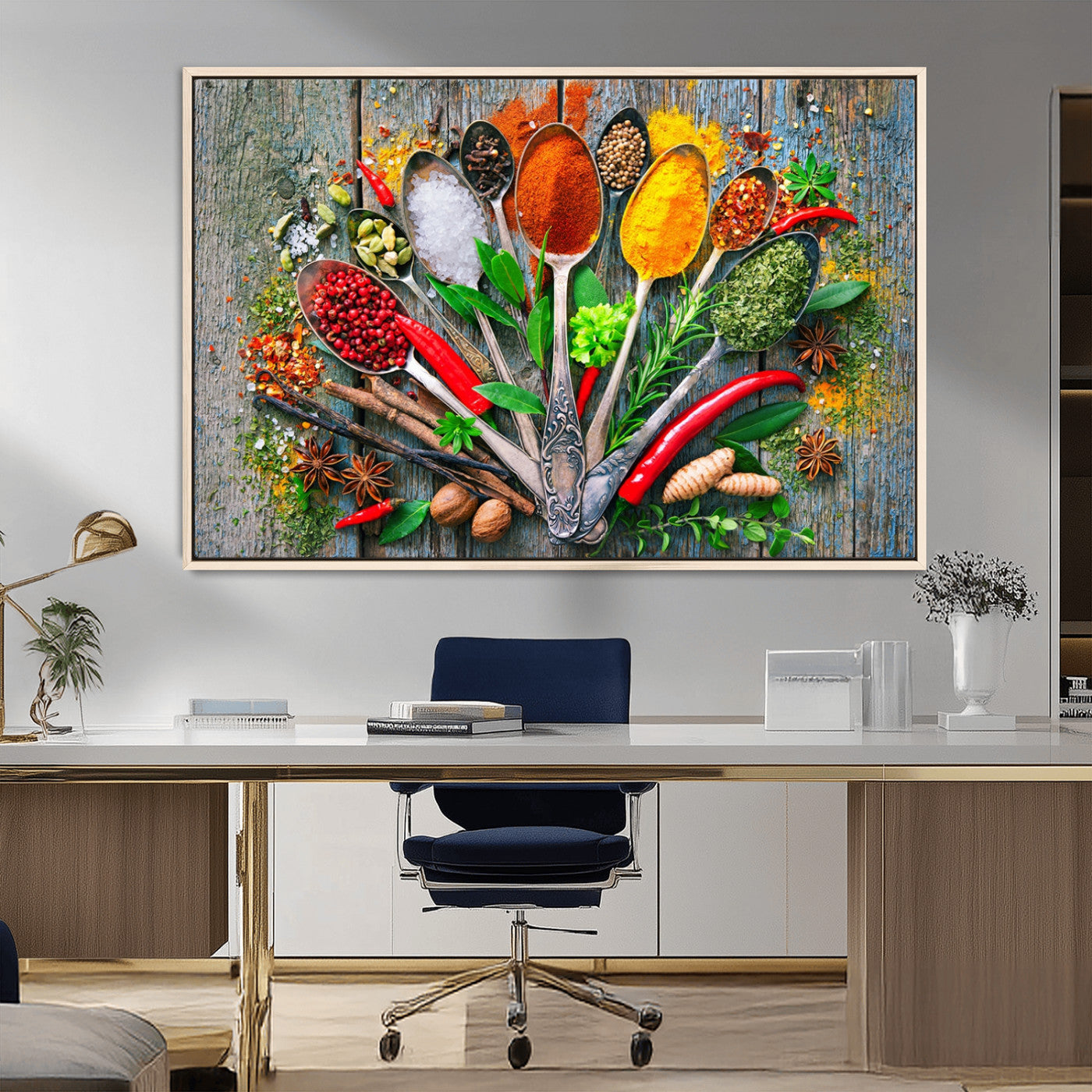 MGV-FC-36X24 - Kitchen Wall Art Print - Spoonful of Spices Cooking Wall Art Canvas Print - Vibrant Kitchen Decor