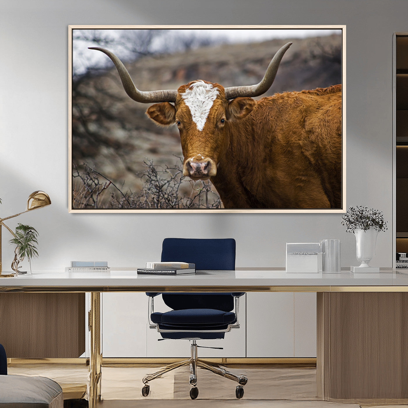 MGV-FC-36X24 - Texas Longhorn Canvas Wall Art - Longhorn Steer Canvas Wall Art Print- Rustic Western Animal Print,