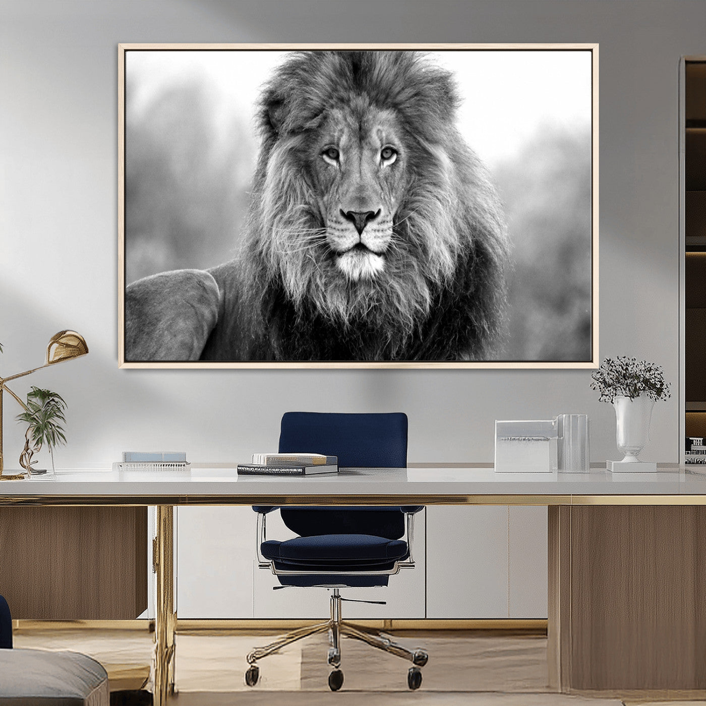 MGV-FC-36X24 - Black and White Lion Canvas Wall Art Animal Print