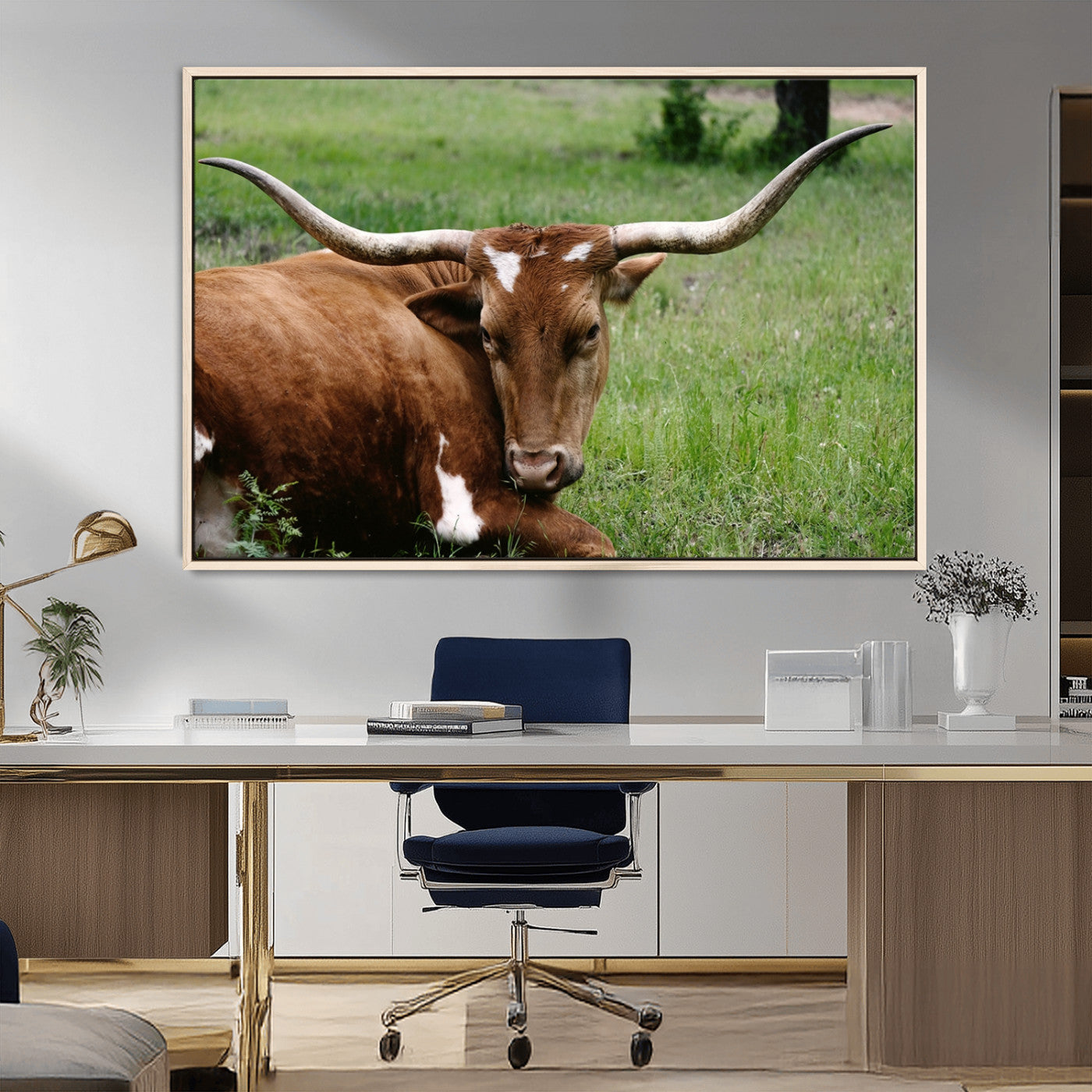 MGV-FC-36X24 - Longhorn Cow Animal Wall Art Canvas Print