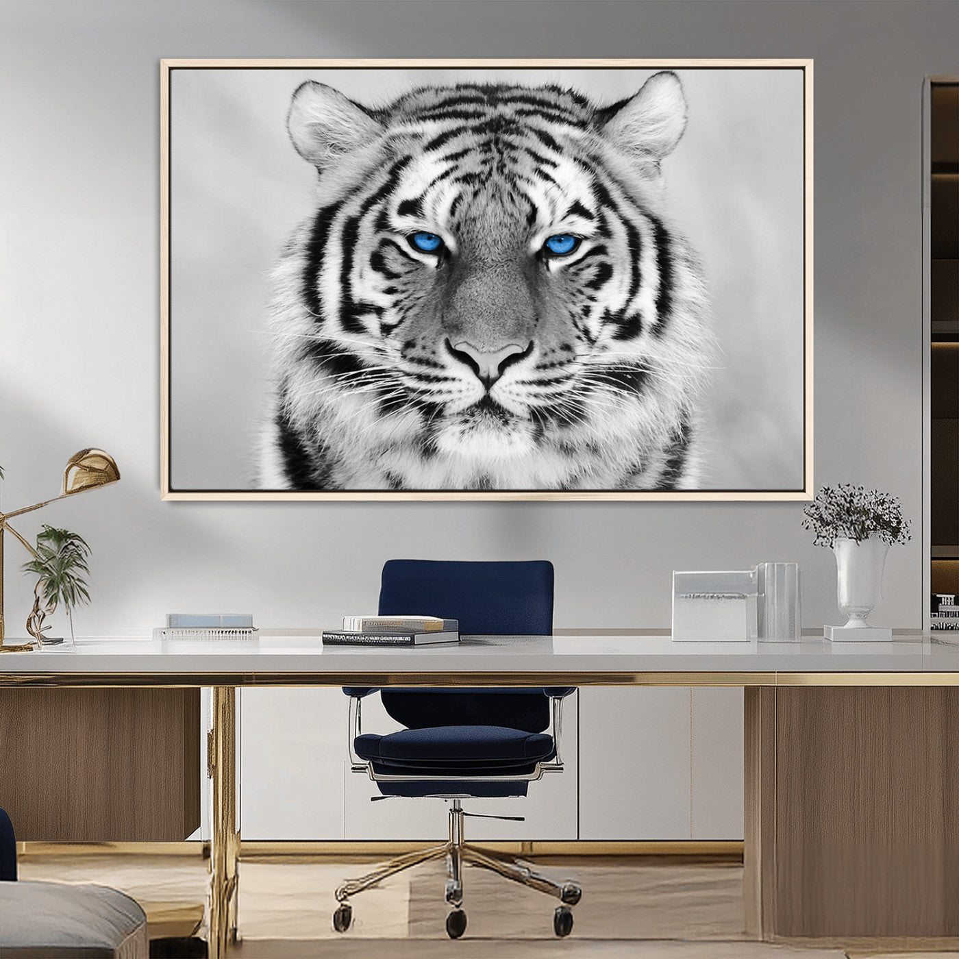 MGV-FC-36X24 - Black and White Tiger Wall Art Animal Canvas Print