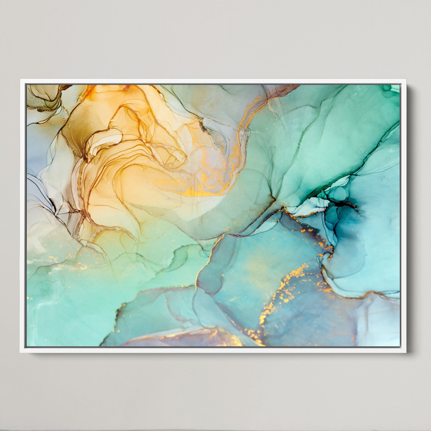 47242-MGV-CV-36X24-Green Marble Fluid Effect Wall Art Abstract Canvas Wall Art Print
