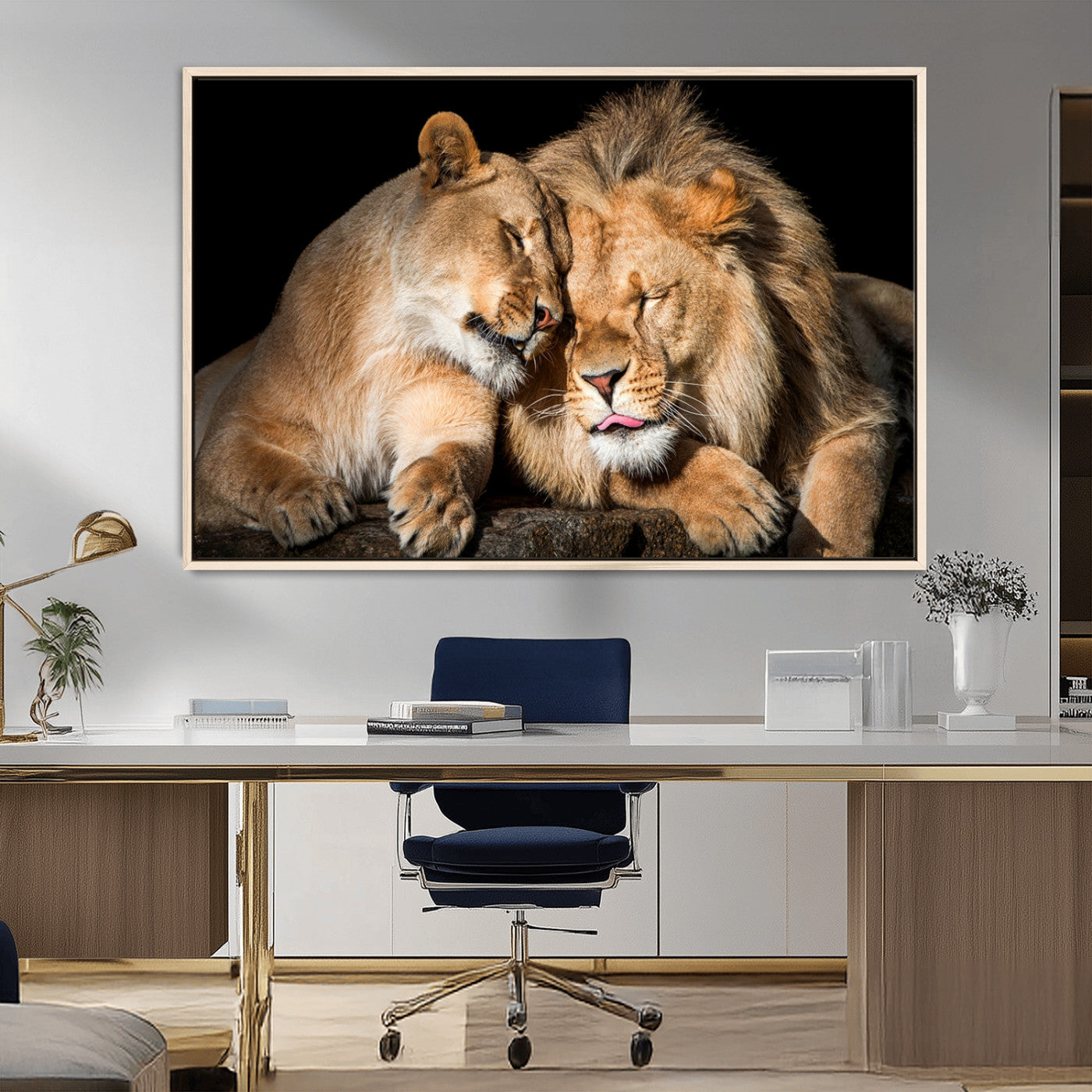 MGV-FC-36X24 - Lion and Lioness Wall Art Print Canvas | 3-Panel African Wildlife Canvas Print | Animal-Themed Art