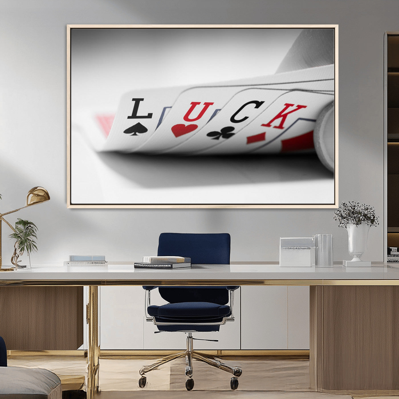 MGV-FC-36X24 - Framed Luck Poker Cards Canvas – Modern Triptych Wall Art, Ready to Hang for Game Rooms