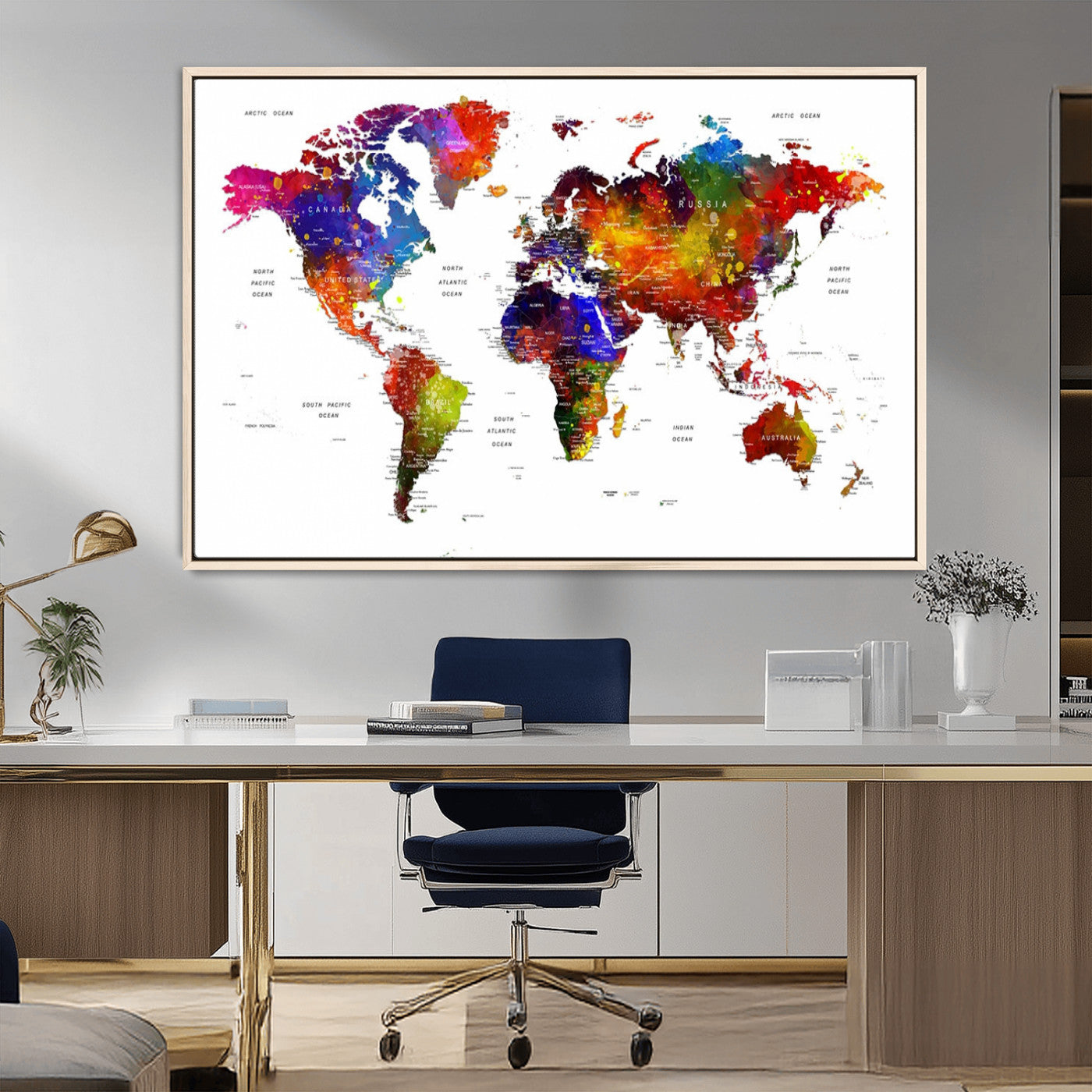 MGV-FC-36X24 - Push Pin World Map Canvas Print – Framed Wall Art for Couples to Track Their Travels – Anniversary