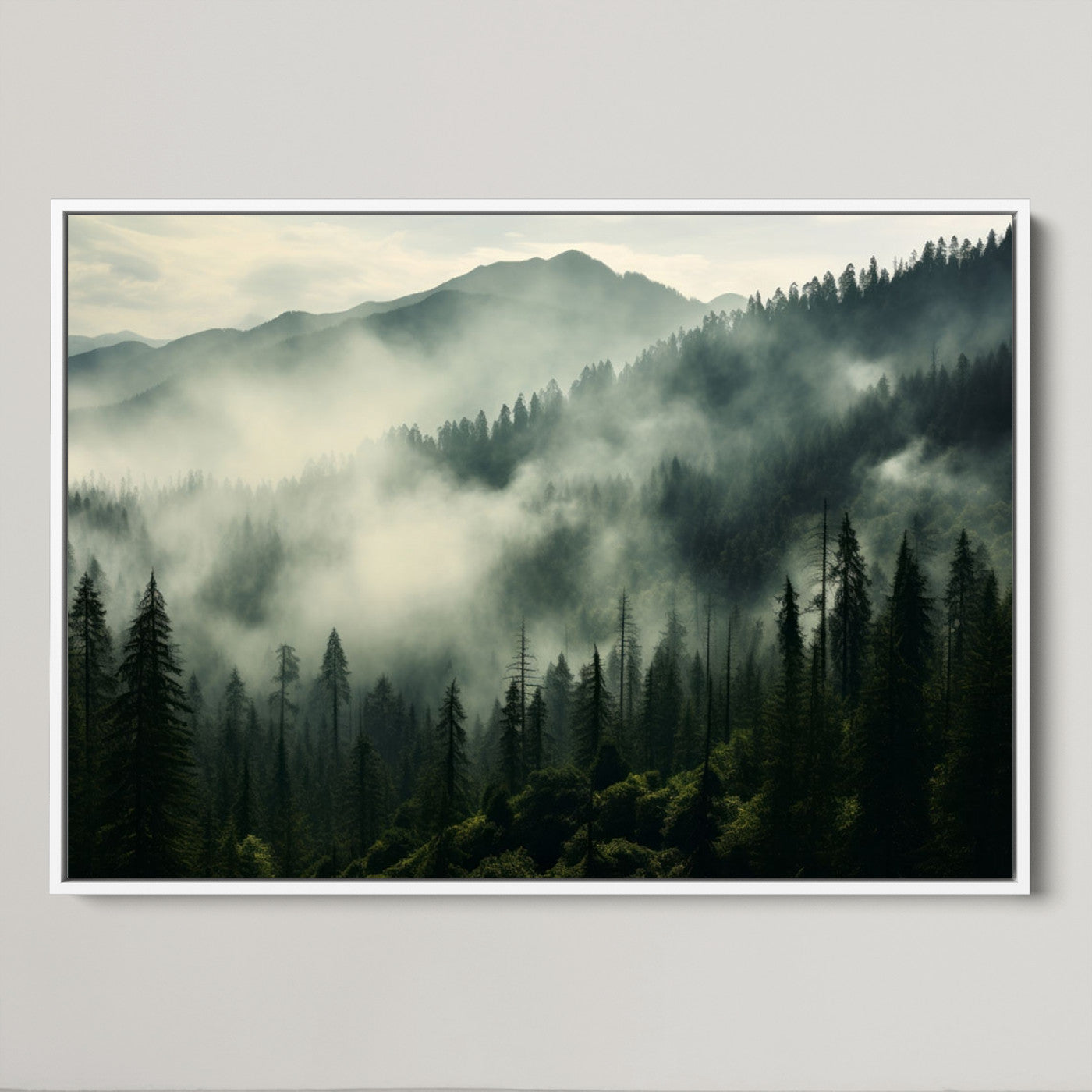 25295-MGV-CV-36X24-Captivating Misty Forest Wall Art Premium Canvas Print a Foggy and Serene Atmosphere