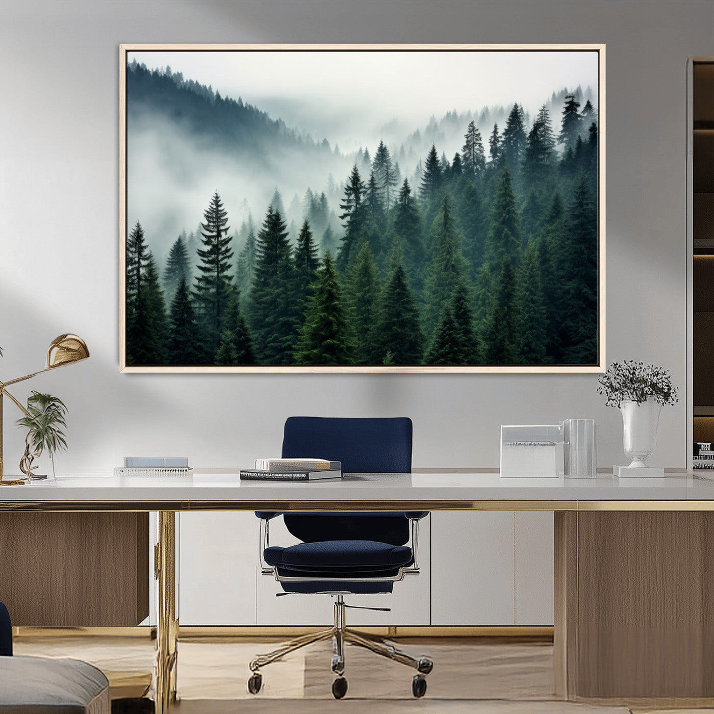 MGV-FC-36X24 - Captivating Misty Forest Wall Art Premium Canvas Print, Foggy and Serene Atmosphere Canvas Print