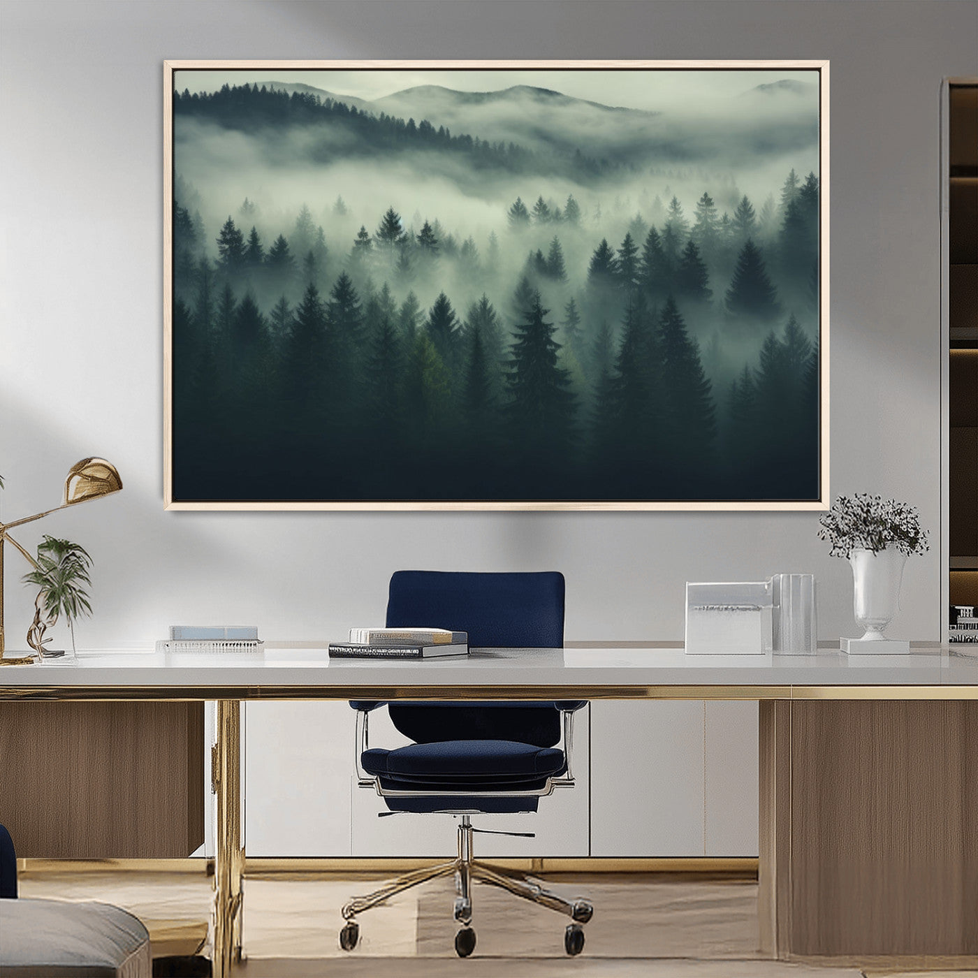 MGV-FC-36X24 - Misty Forest Wall Art Premium Canvas Print a Foggy and Serene Atmosphere