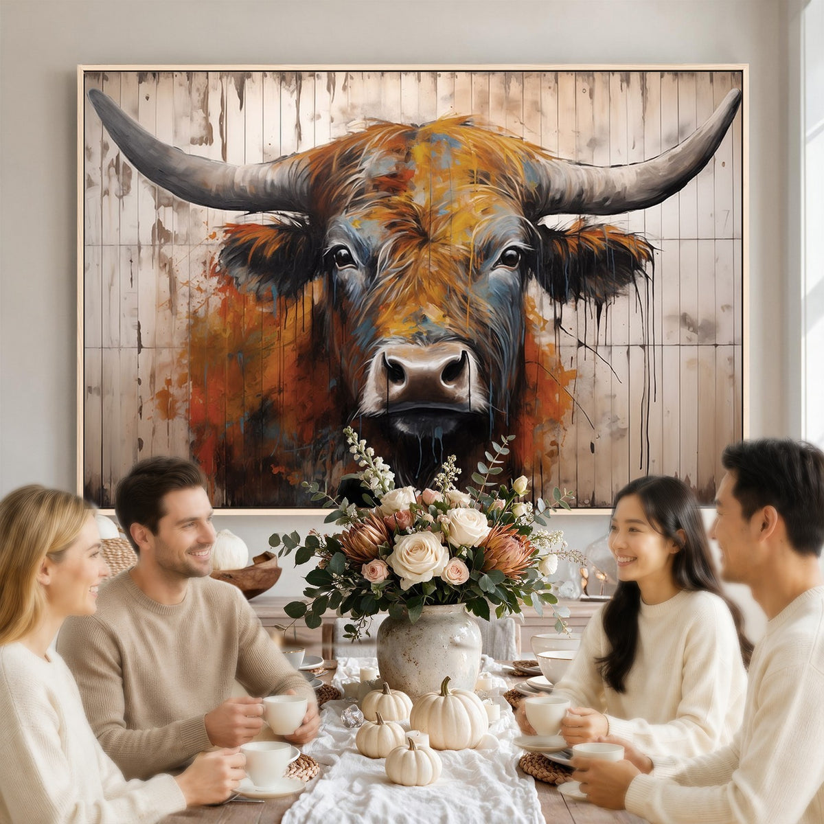 47284-MGV-CV-24X16 - Abstract Bull Highland Cow Canvas Wall Art Print
