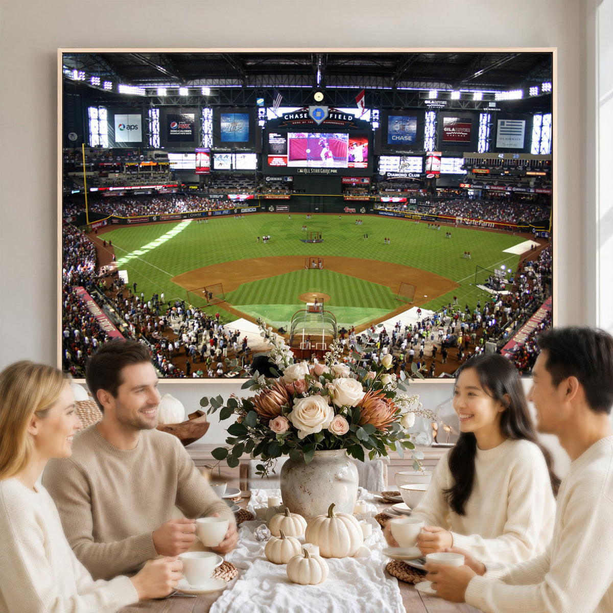 91630-MGV-CV-36X24 - Arizona Diamondbacks Baseball Team Print, Phoenix Chase Field Baseball Stadium Wall Art