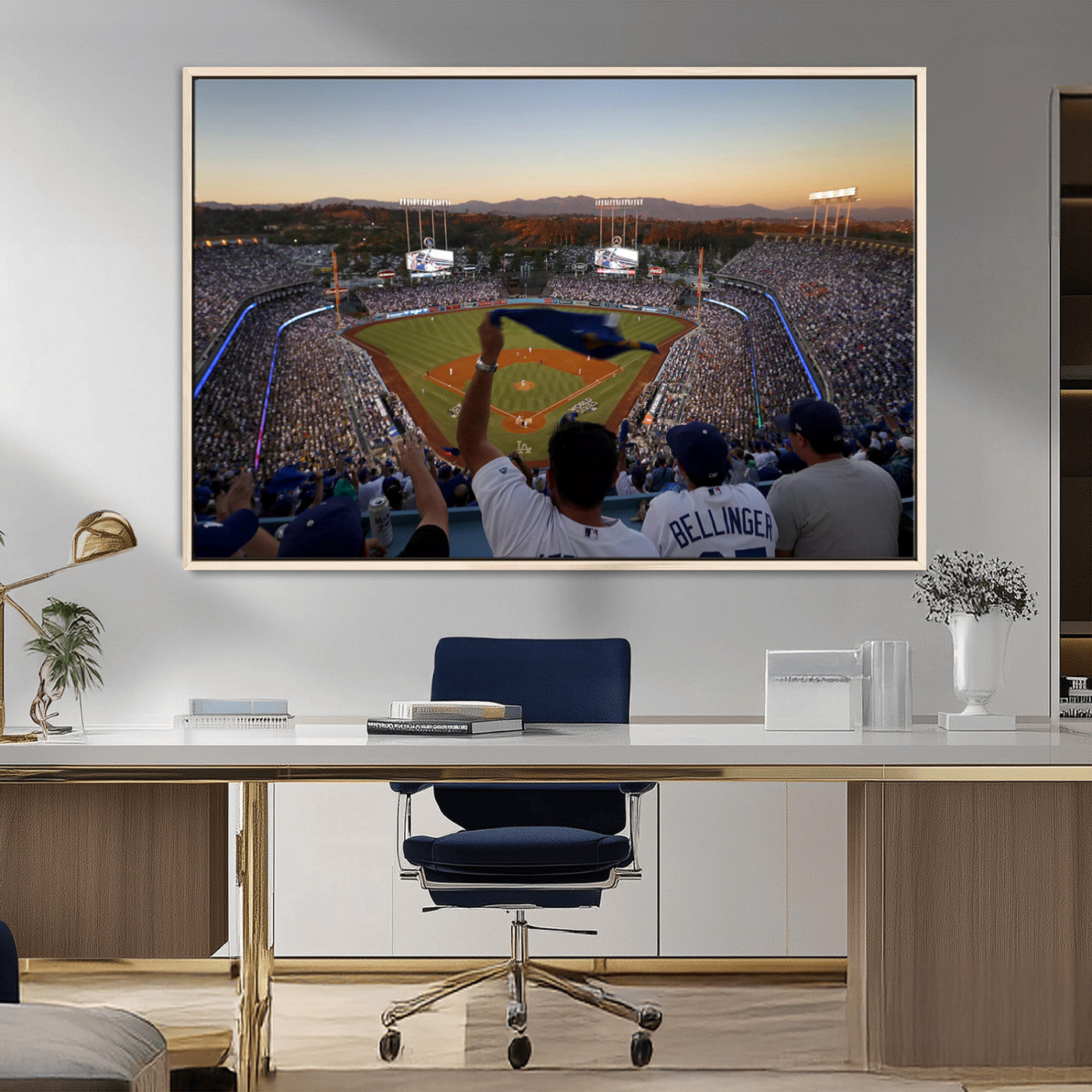 MGV-FC-36X24 - Dodger Stadium Sunset Game Triple Canvas Wall Art - Los Angeles Dodgers MLB Match