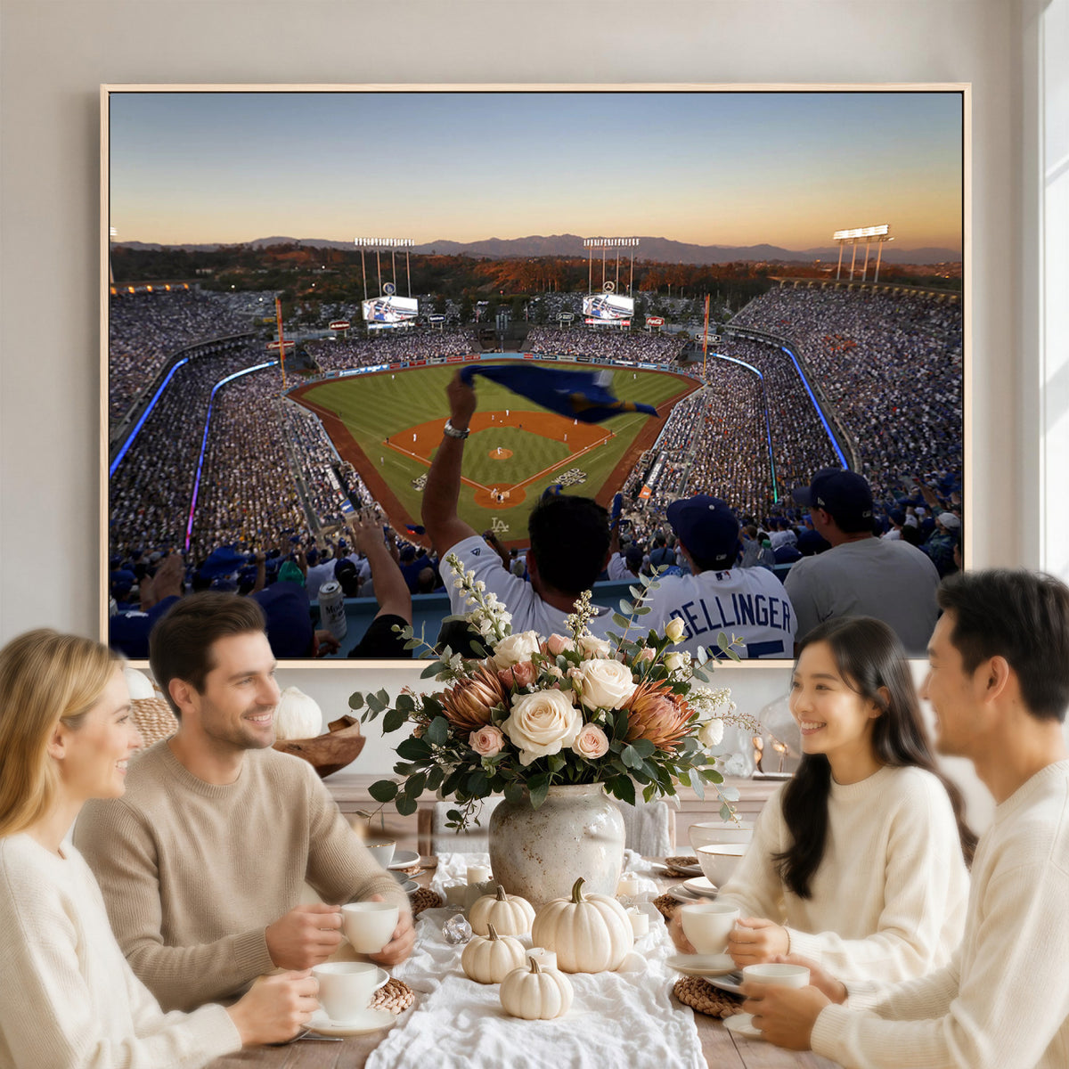 60162-MGV-CV-36X24 - Dodger Stadium Sunset Game Triple Canvas Wall Art, Los Angeles Dodgers MLB Match