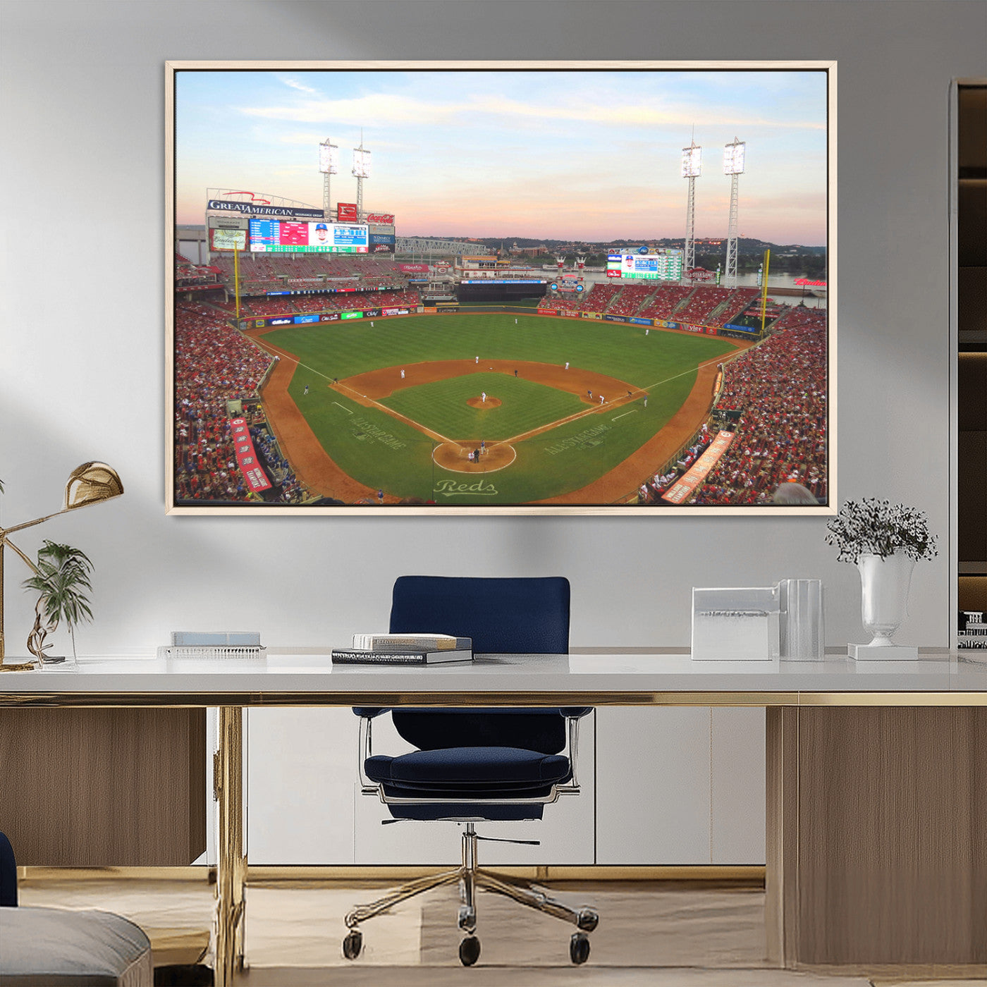 MGV-FC-36X24 - Cincinnati Reds Baseball Print Canvas- Cincinnati Great American Ball Park Stadium Wall Art Canvas