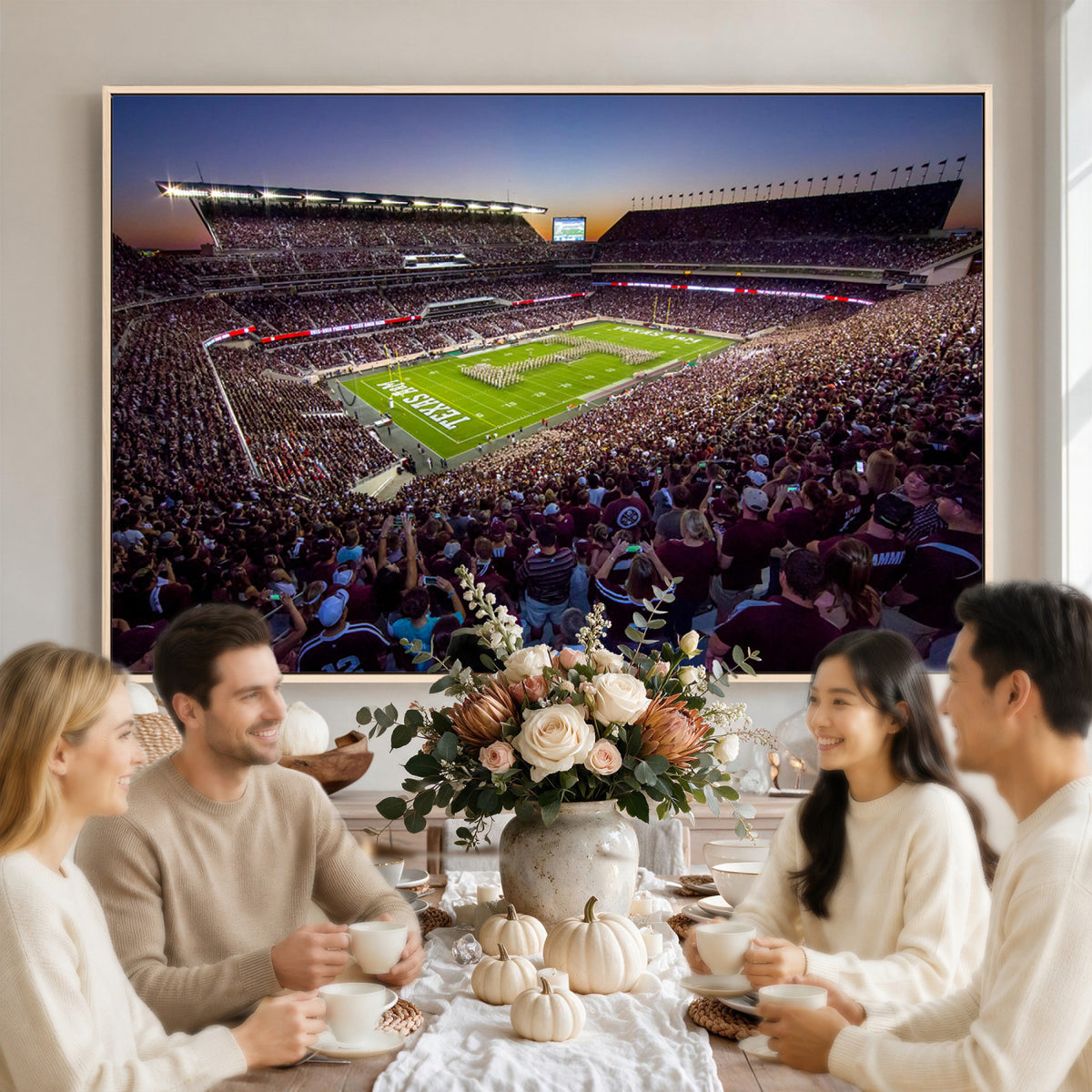 25148-MGV-CV-36X24 - Texas A&M University Aggies Football Team Print, College Station Kyle Field, Framed and Ready to Hang