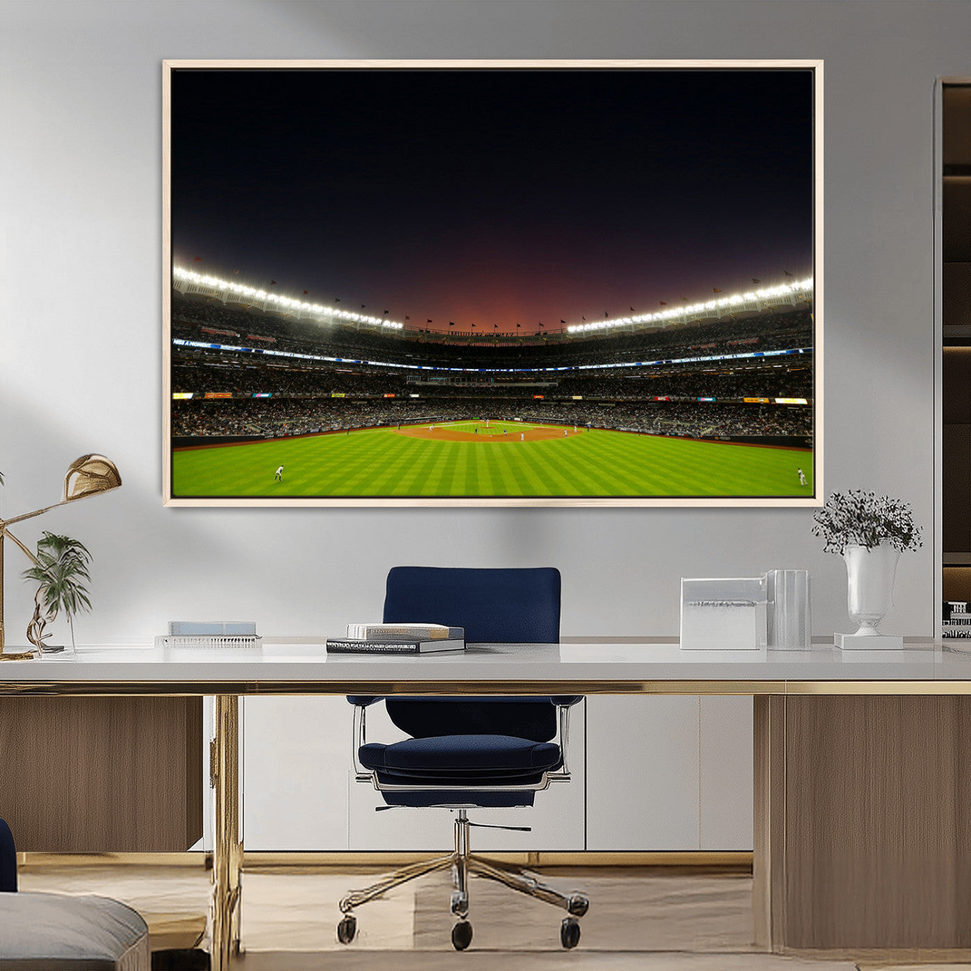 MGV-FC-36X24 - Yankee Stadium Night Game Triple Canvas, Yankee Stadium Canvas Wall Art - New York Yankees MLB Match