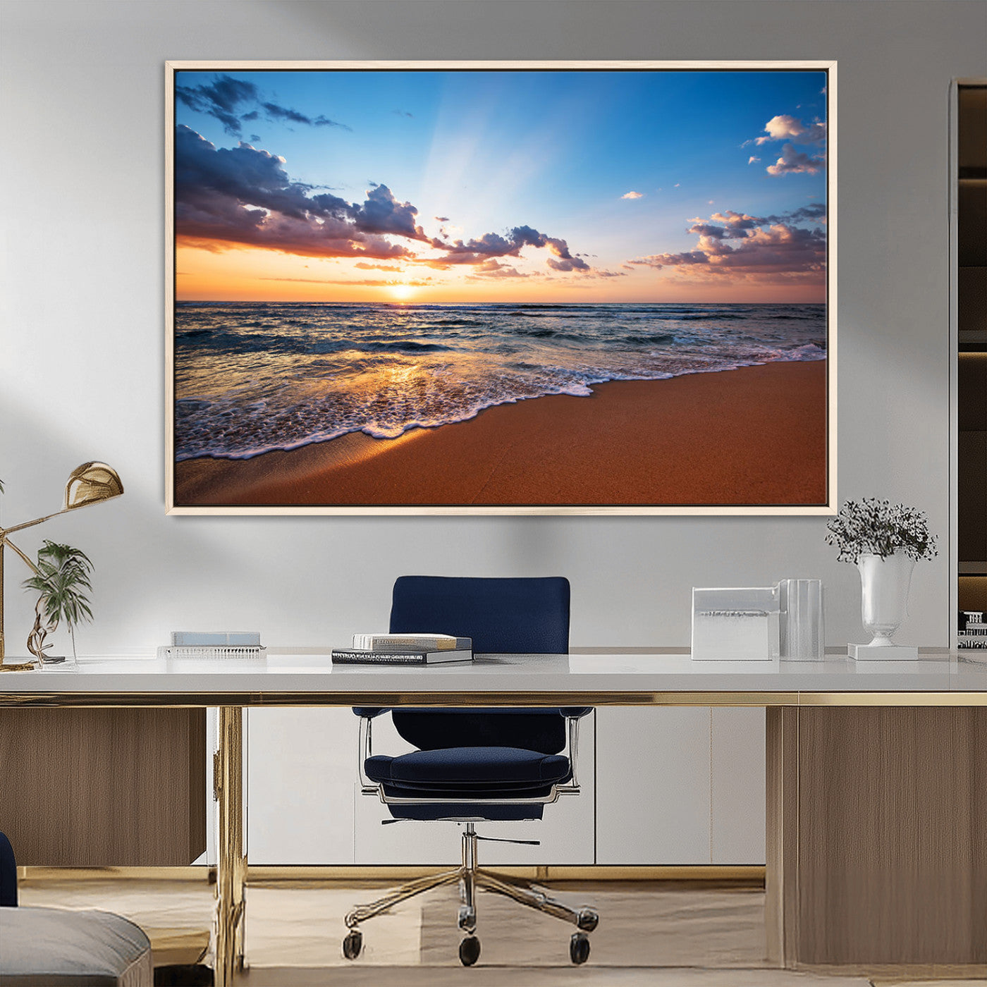 MGV-FC-36X24 - Golden Hour Beach Sunset Wall Art | Canvas Print | Ready to Hang | Coastal Wall Art for Living Room