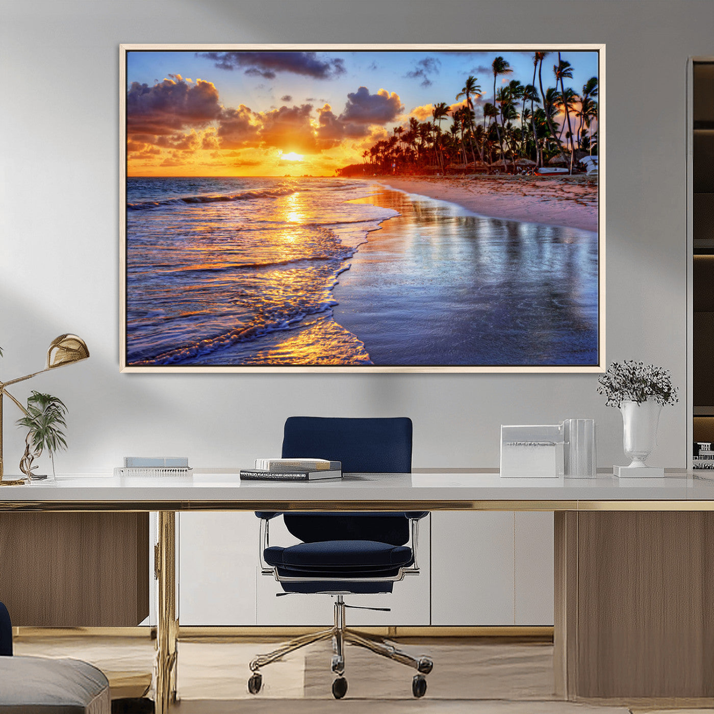 MGV-FC-36X24 - Serene Beach Sunset Wall Art Canvas- Coastal Seascape Print for Living Room or Bedroom, Ocean Waves