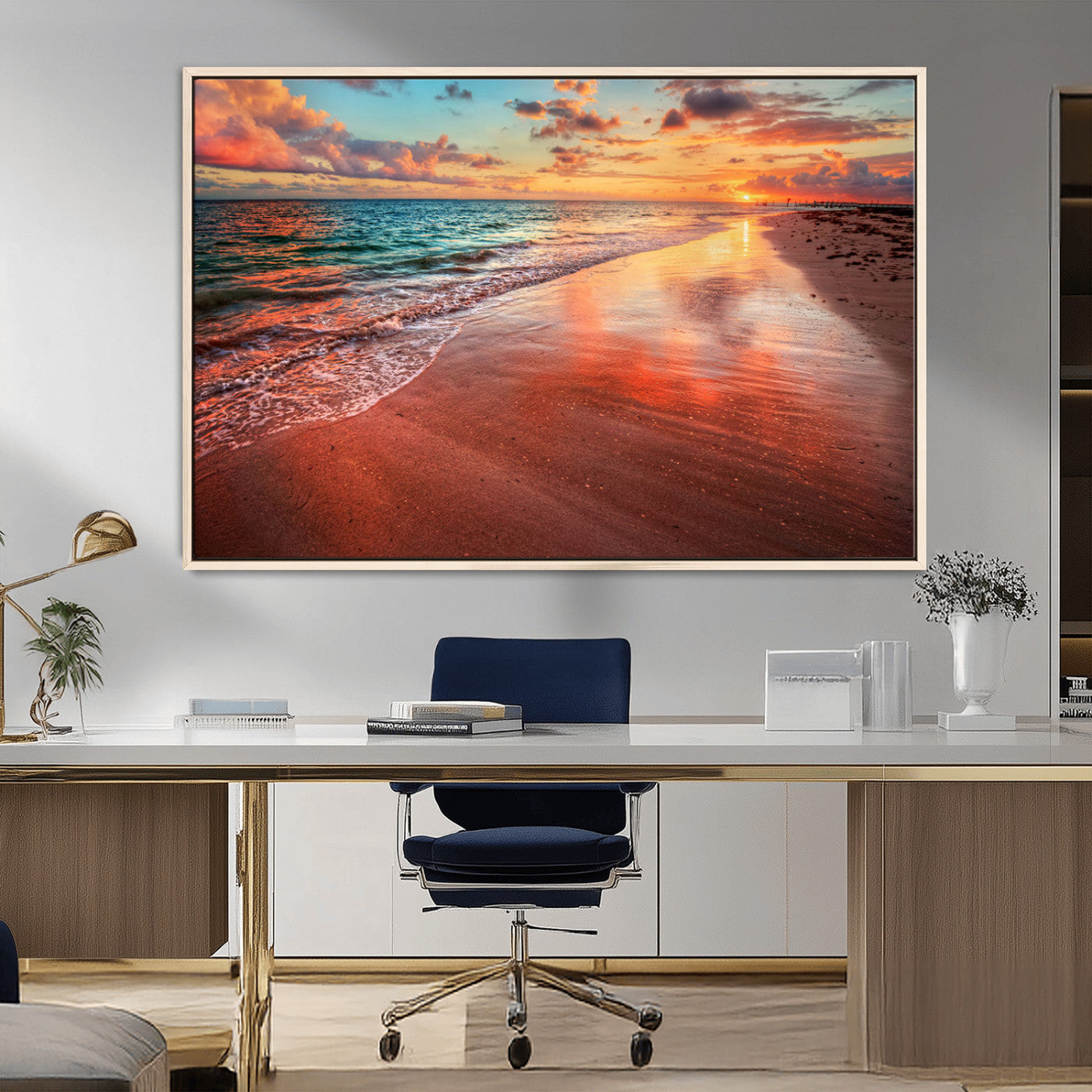 MGV-FC-36X24 - Sunset Beach Wall Art | Ocean Canvas Print | Coastal Wall Art | Tranquil Sunset Canvas Print