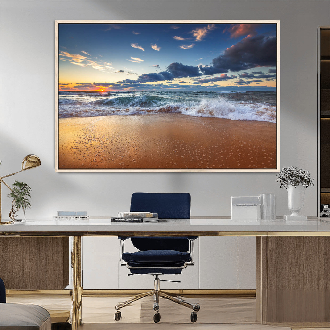 MGV-FC-36X24 - Beach Canvas Wall Art - Coastal Seascape Print for Living Room or Bedroom, Ocean Waves on Sand,
