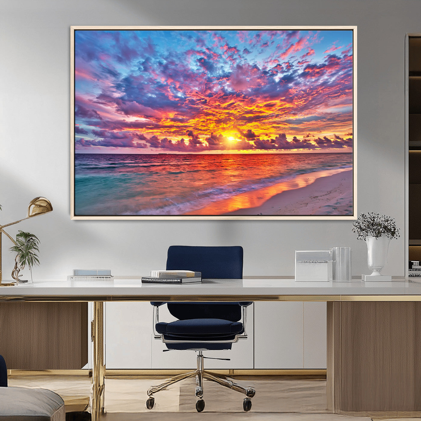 MGV-FC-36X24 - Vibrant Sunset Beach Wall Art - Ocean Sunset Canvas Print | Coastal Wall Art Decor Stunning Sunset