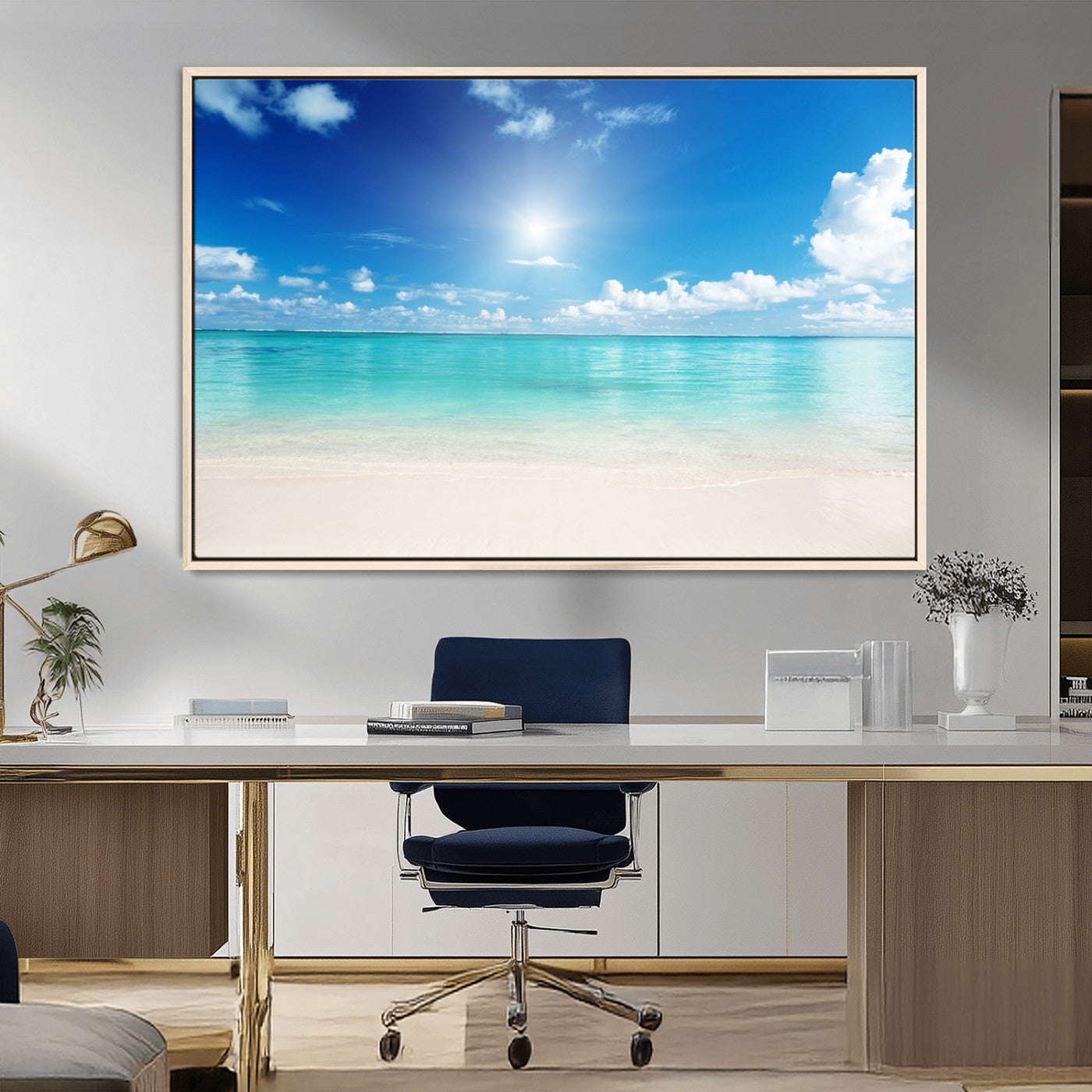 MGV-FC-36X24 - Blue Ocean Wall Art Canvas Print - Tranquil Ocean Paradise Triptych Wall Art - Ready to Hang Beach
