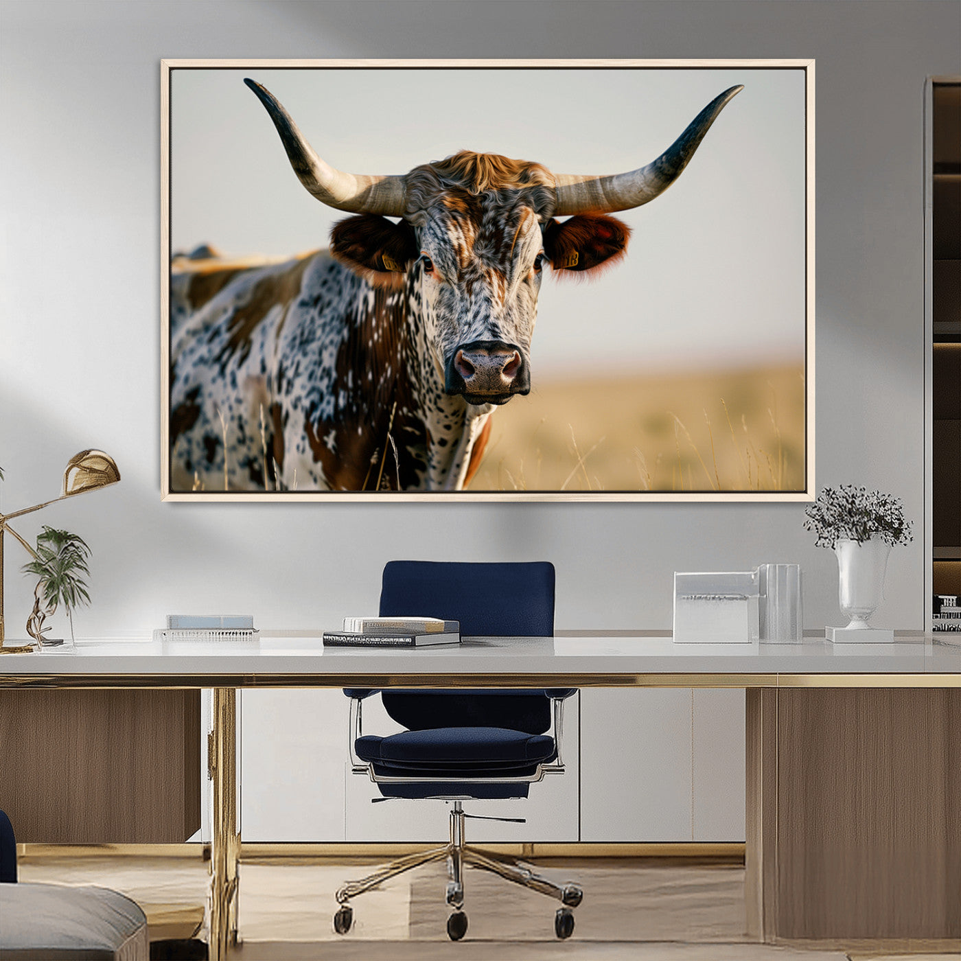MGV-FC-36X24 - Texas Bull Longhorn Wall Art Canvas Print for Farm House Wall Decor, Farmhouse Wall Art Print