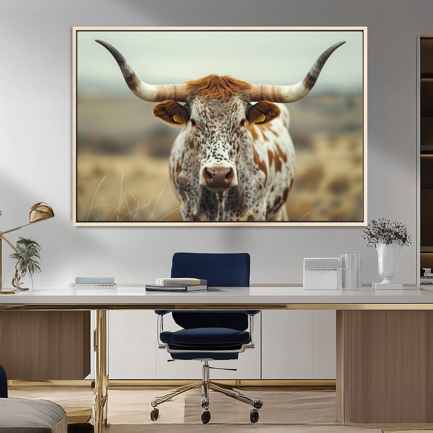MGV-FC-36X24 - Texas Cow Longhorn Wall Art Canvas Print for Farm House Wall Decor, Farmhouse Wall Art Print