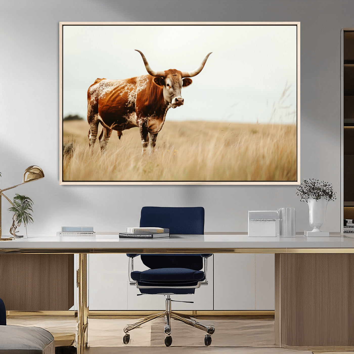 MGV-FC-36X24 - Texas Longhorn Canvas Wall Art Print – Majestic Western Cattle in Rustic Farmhouse Decor – Cow Wall